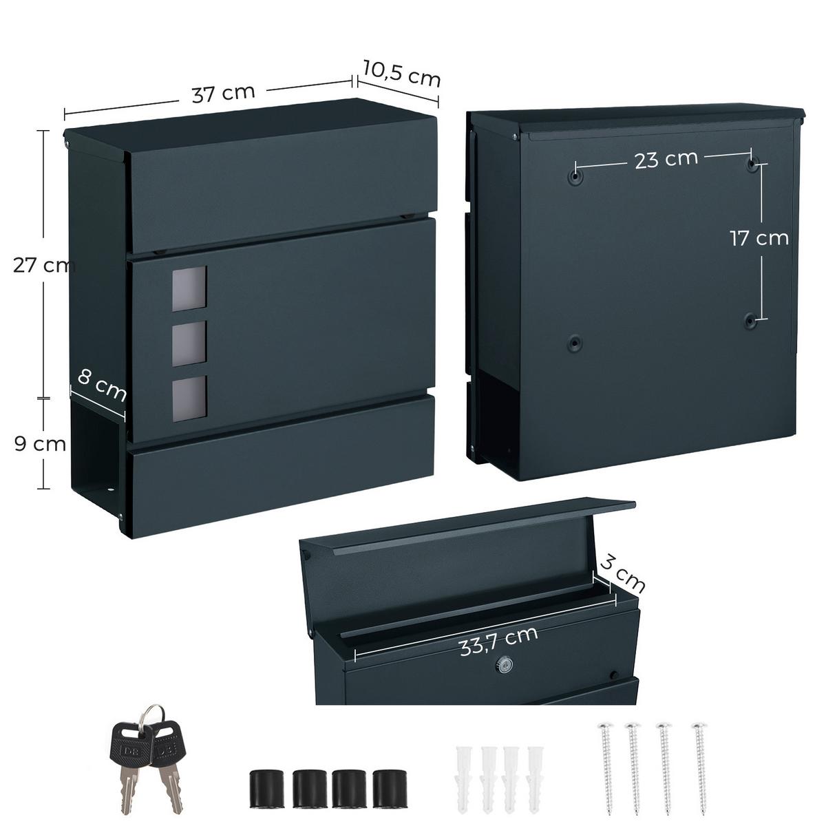 Briefkasten Dunkelgrau B: 37 cm - Dunkelgrau, Basics, Kunststoff/Metall (37/37/10.5cm)