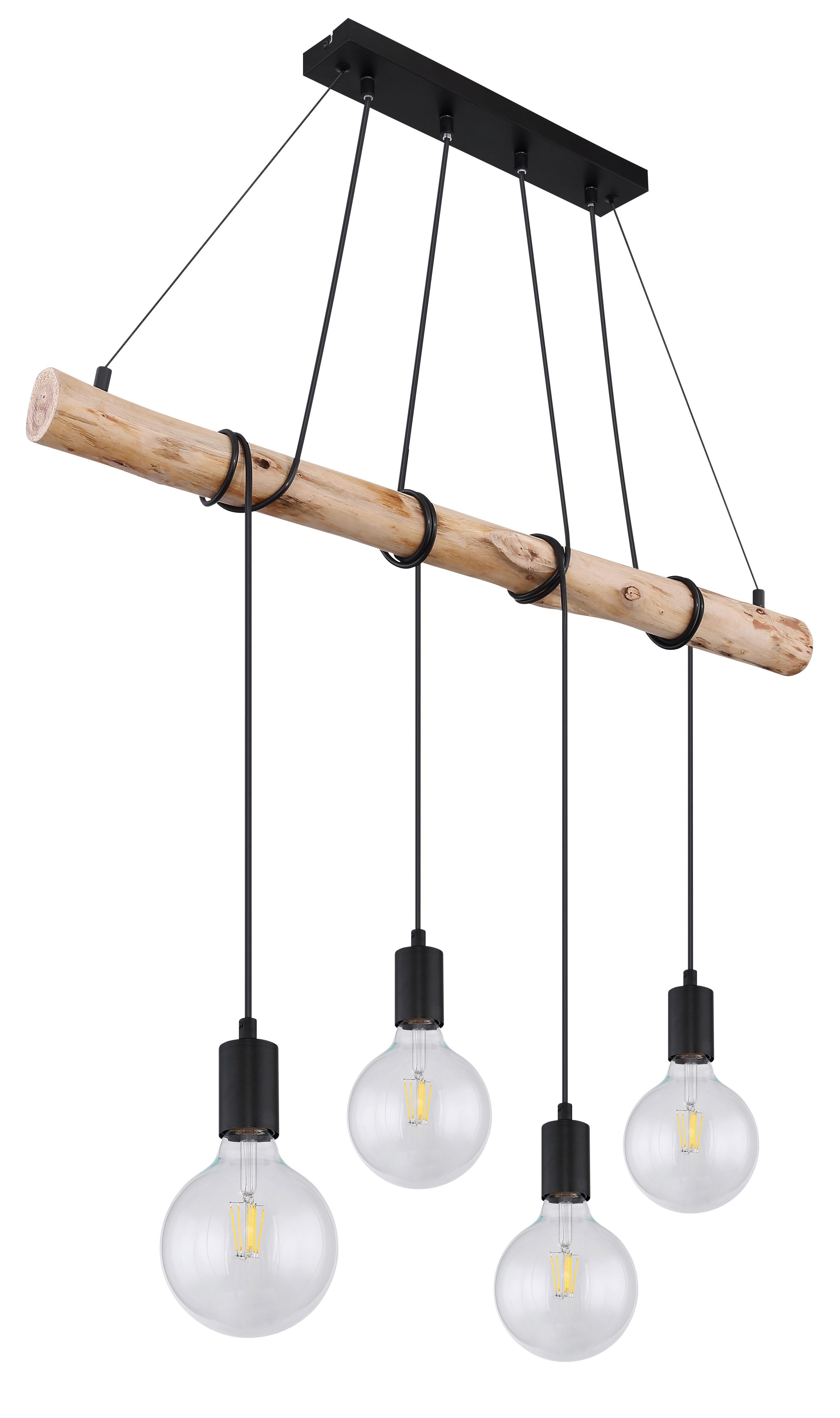 Hängeleuchte H: 120 Cm 4-Flammig - Schwarz/Naturfarben, Basics, Holz/Metall (90/7/120cm) - Globo