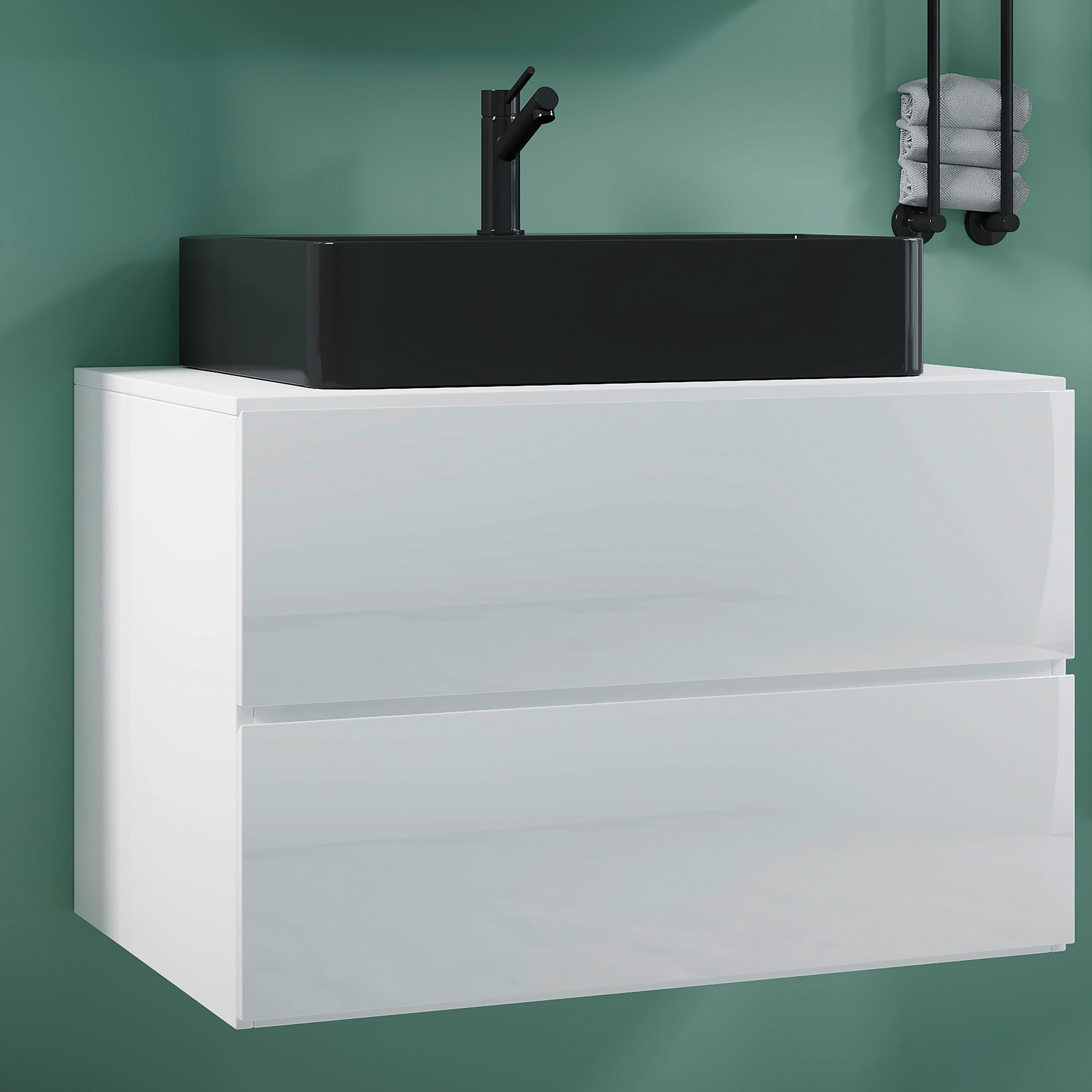 Waschtischkombi Lendas Bl S - Schwarz/Weiß, MODERN, Keramik/Holzwerkstoff (81cm) - MID.YOU