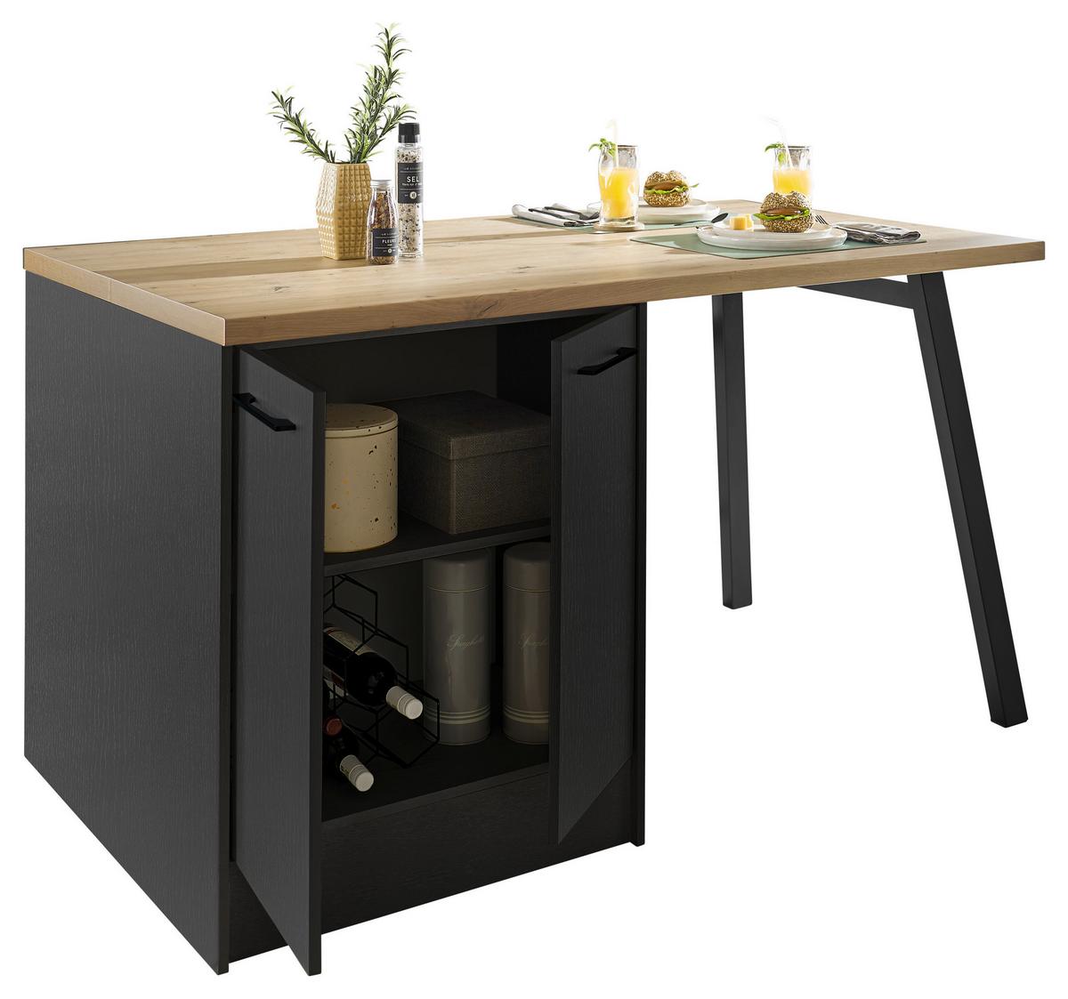 Kuchyňský ostrůvek TURIN TURIN I 150 - černá/dub artisan, Moderní, kov/kompozitní dřevo (150/91/90cm)