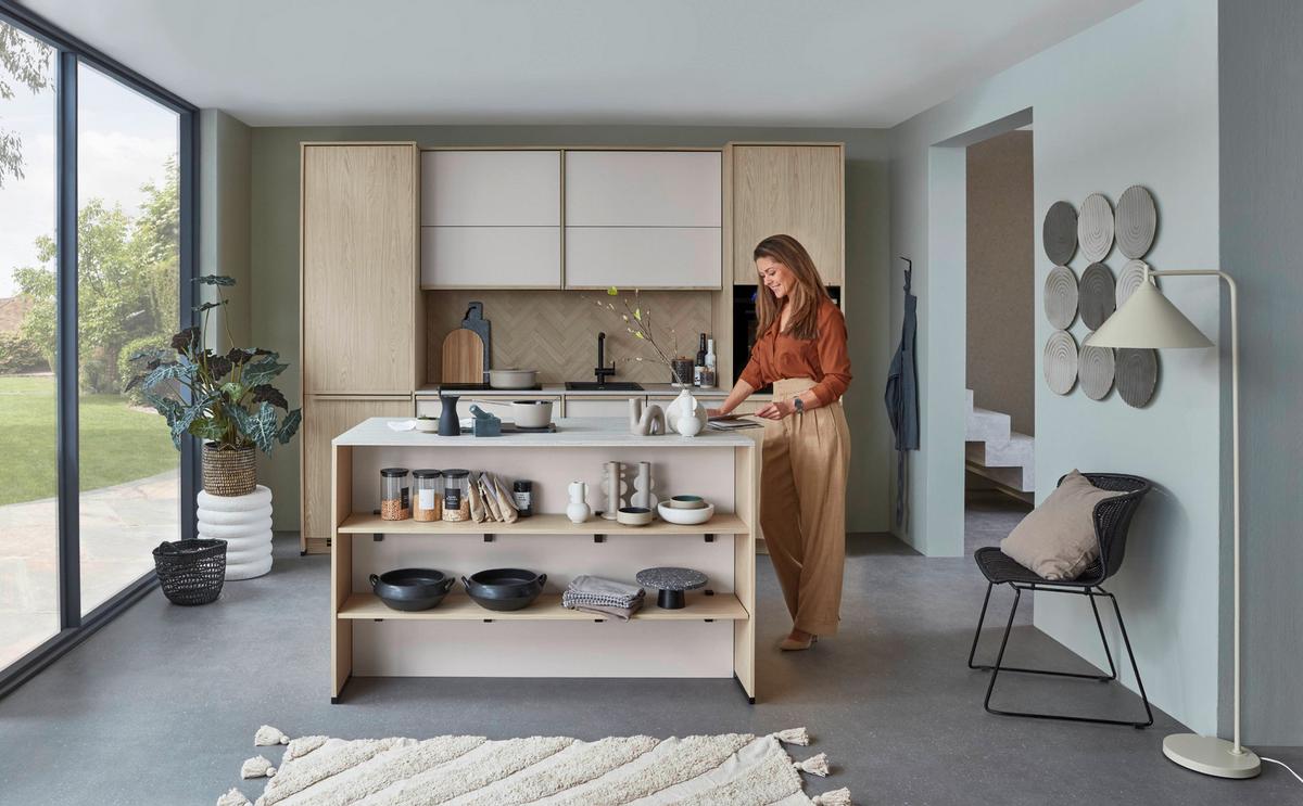 Küchenblock Sofia/singapur - Sandfarben/Eichefarben, LIFESTYLE, Holzwerkstoff (296,4cm) - Vertico