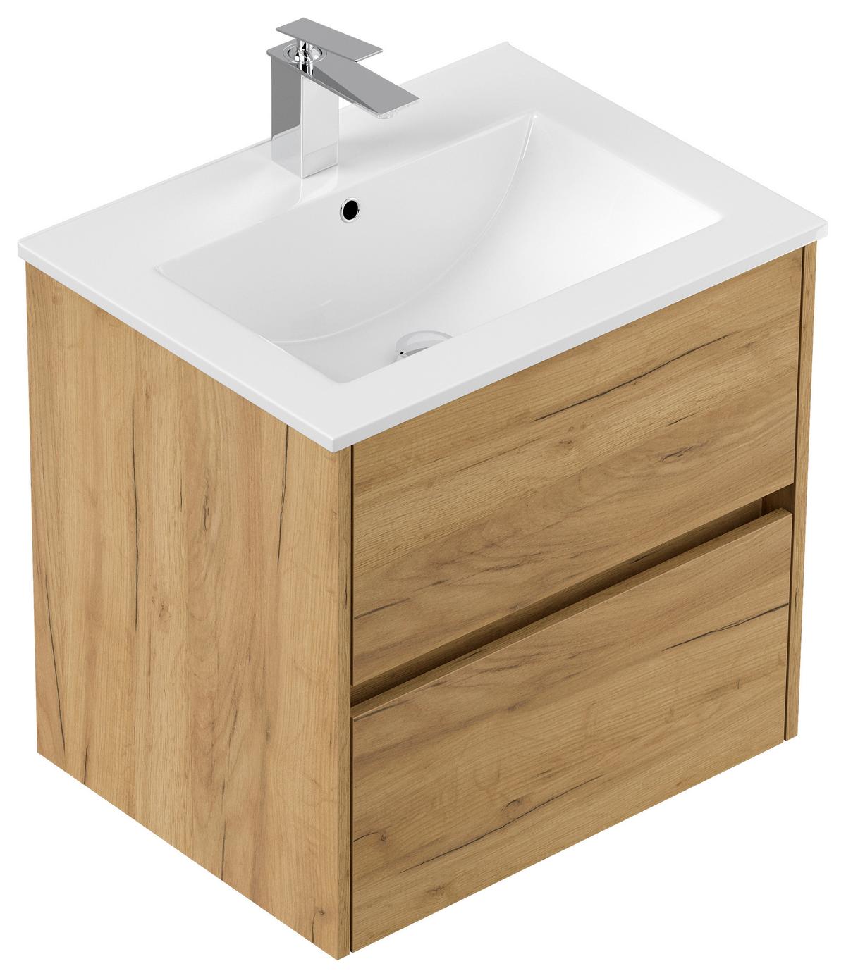 Waschtischkombi Limes Eiche Dekor B: B: 61,5cm - Eichefarben/Weiß, MODERN, Keramik/Holzwerkstoff (61,5/58,5/46,5cm) - MID.YOU