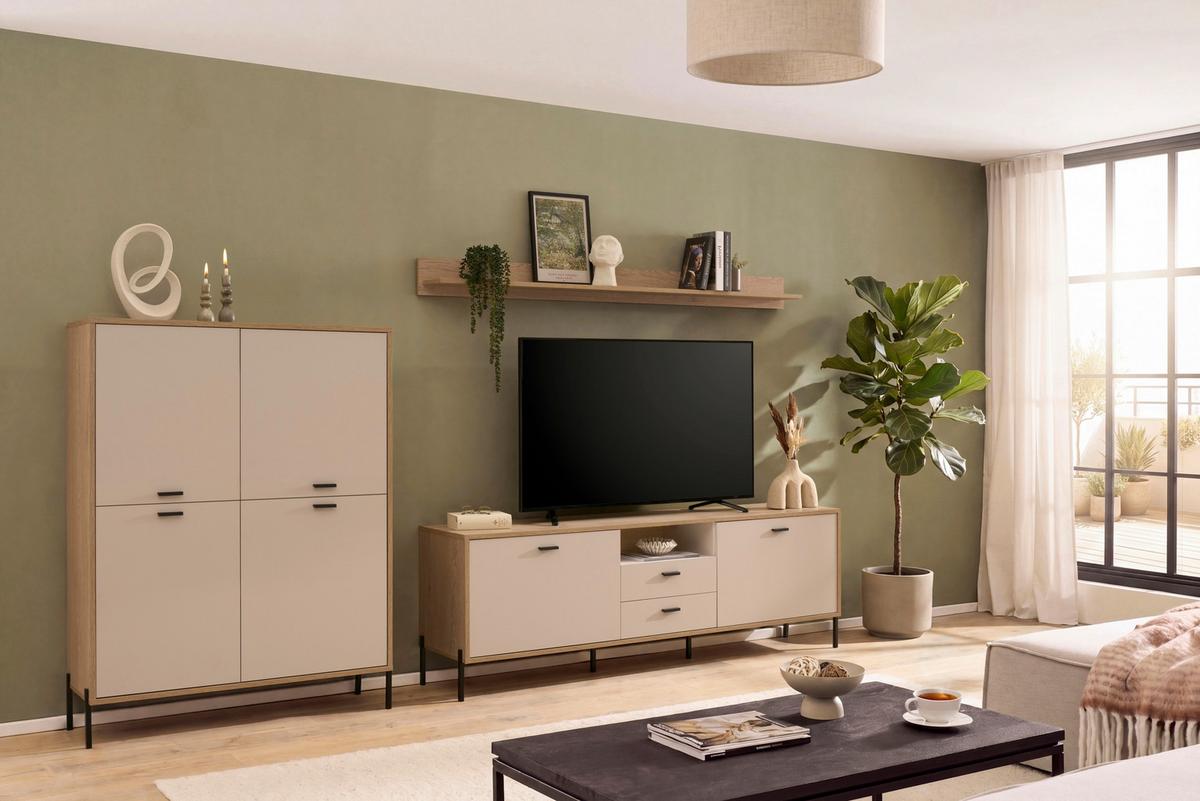 Wohnwand Fredericia Kaschmir/Eichefarben B: 320 cm - Kaschmir/Eichefarben, Design, Holzwerkstoff (320/170/40cm) - MID.YOU