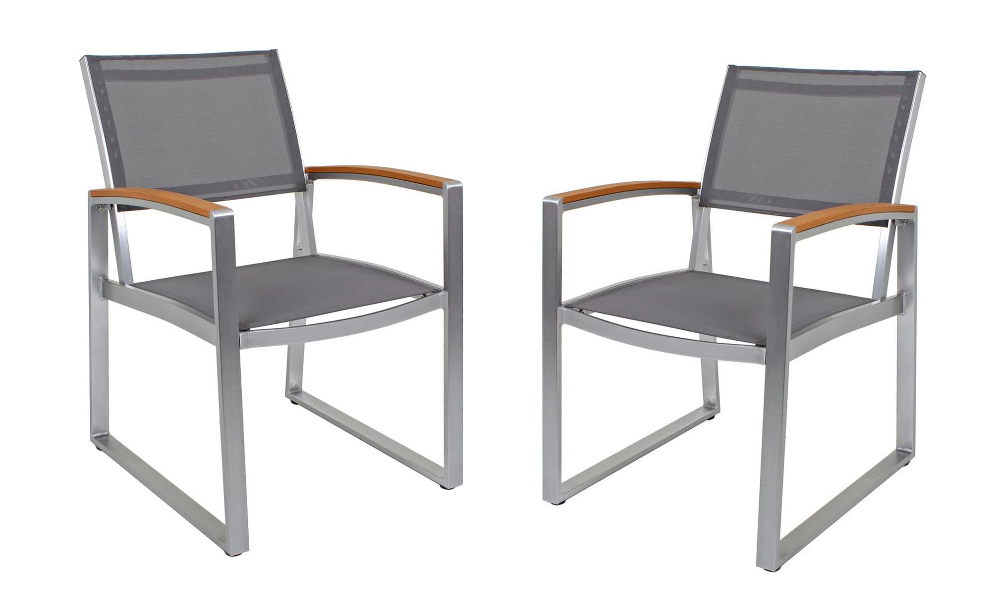 Gartensessel Stapelbar Ava 2er-Set Aluminium/Kunststoff - Hellbraun/Dunkelgrau, Basics, Kunststoff/Metall (56/84/66cm) - Gardenson
