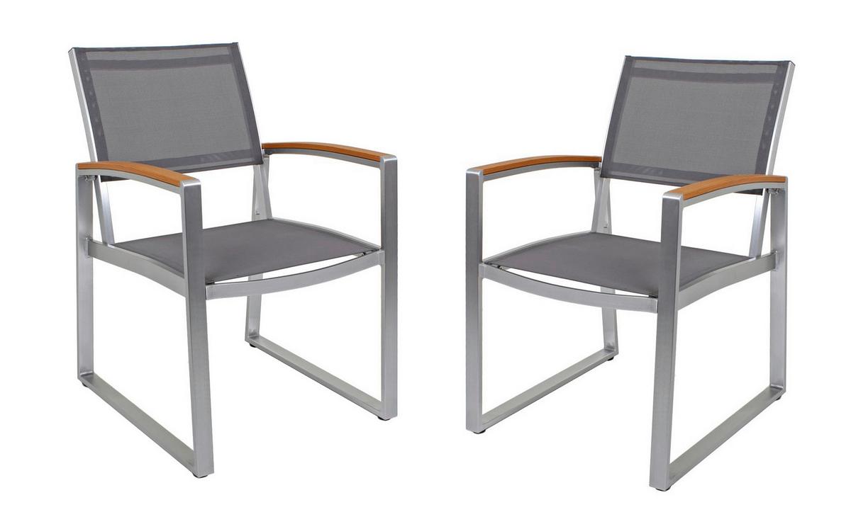 Gartensessel Stapelbar Ava 2er-Set Aluminium/Kunststoff - Hellbraun/Dunkelgrau, Basics, Kunststoff/Metall (56/84/66cm) - Gardenson