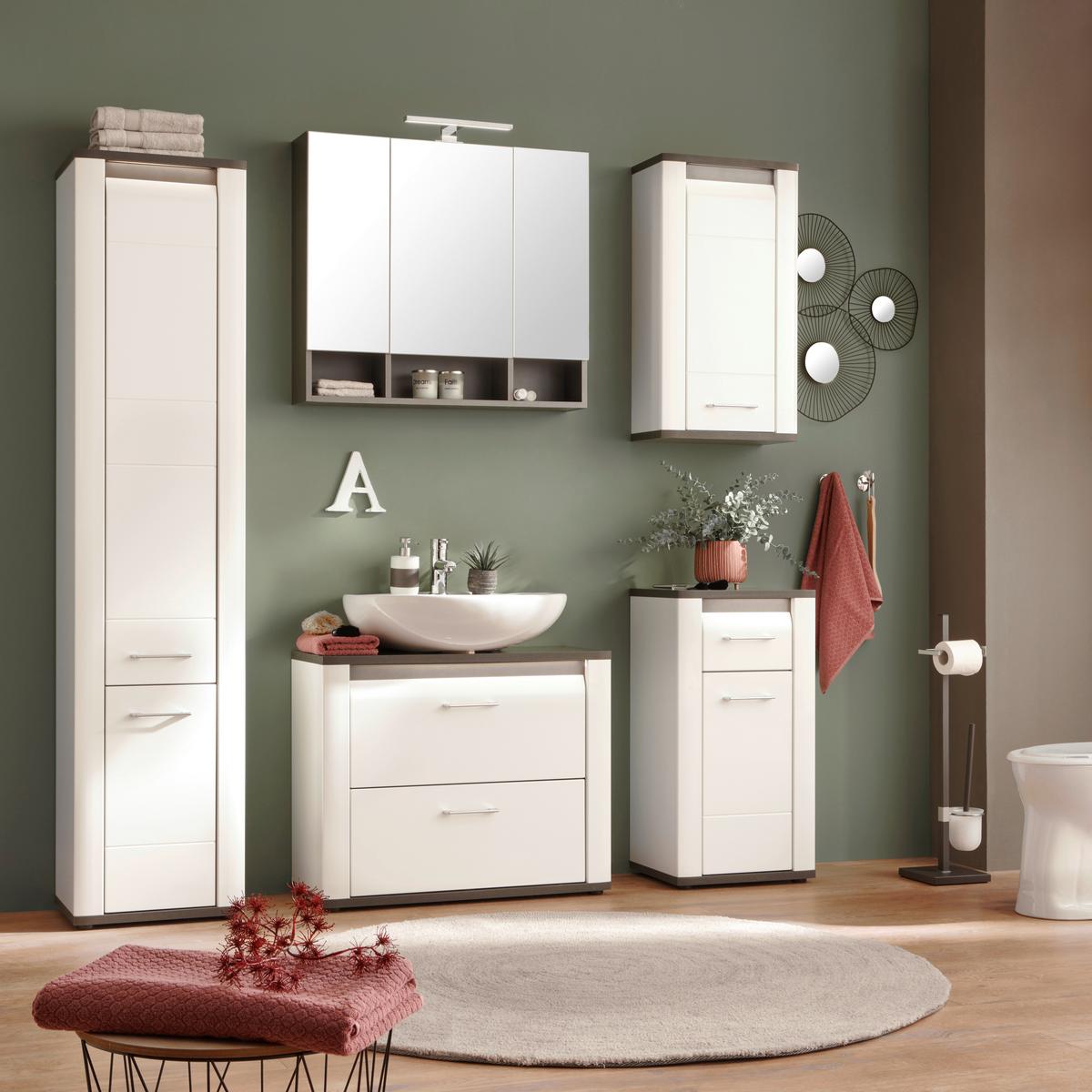 Waschbeckenunterschrank Alassio B: 80 Cm, Weiß - Schwarz/Weiß, MODERN, Holzwerkstoff (80/65,5/33cm) - Luca Bessoni