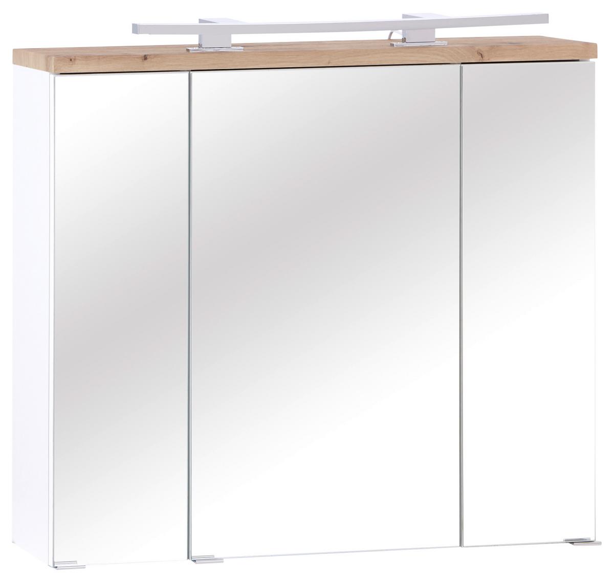 Spiegelschrank Marbella Mit Led 3-Türig Bht: 80x70x20 Cm - Weiß, MODERN, Glas/Holzwerkstoff (80/70/20cm)