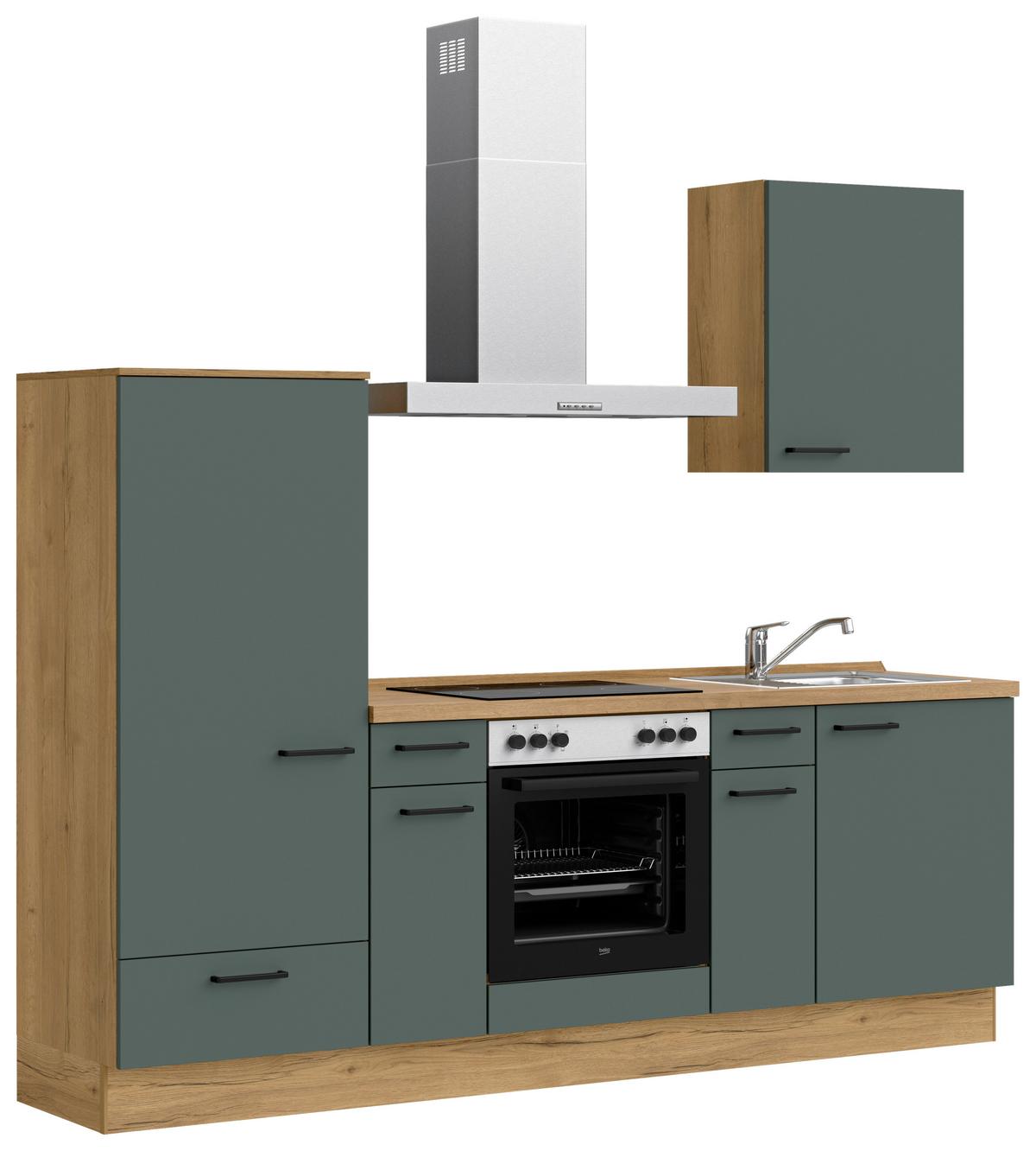 Kuchyňská linka 240 cm, minerální zelená,ultra matná - barvy dubu/černá, Moderní, kov/kompozitní dřevo (240cm) - Nobilia