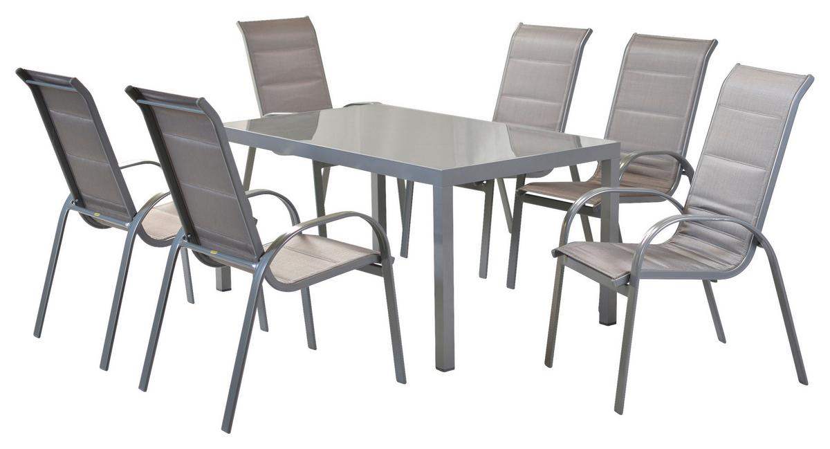 Gartengarnitur 7-Tlg Di Lusso aus Aluminium - Silberfarben/Braun, MODERN, Textil/Metall - Gardenson