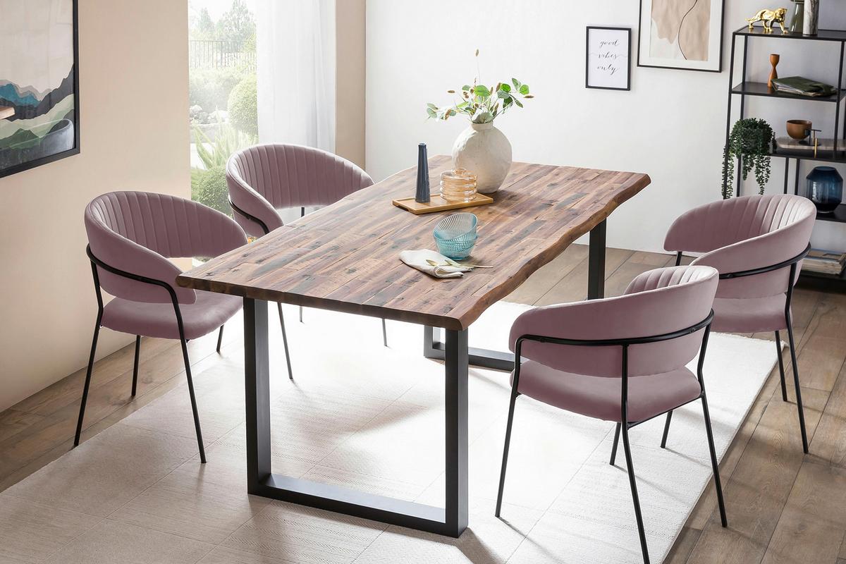 Esstisch Akazie Massiv/schwarz 140x80 - Schwarz/Naturfarben, MODERN, Holz/Metall (140/80/75cm) - Livetastic