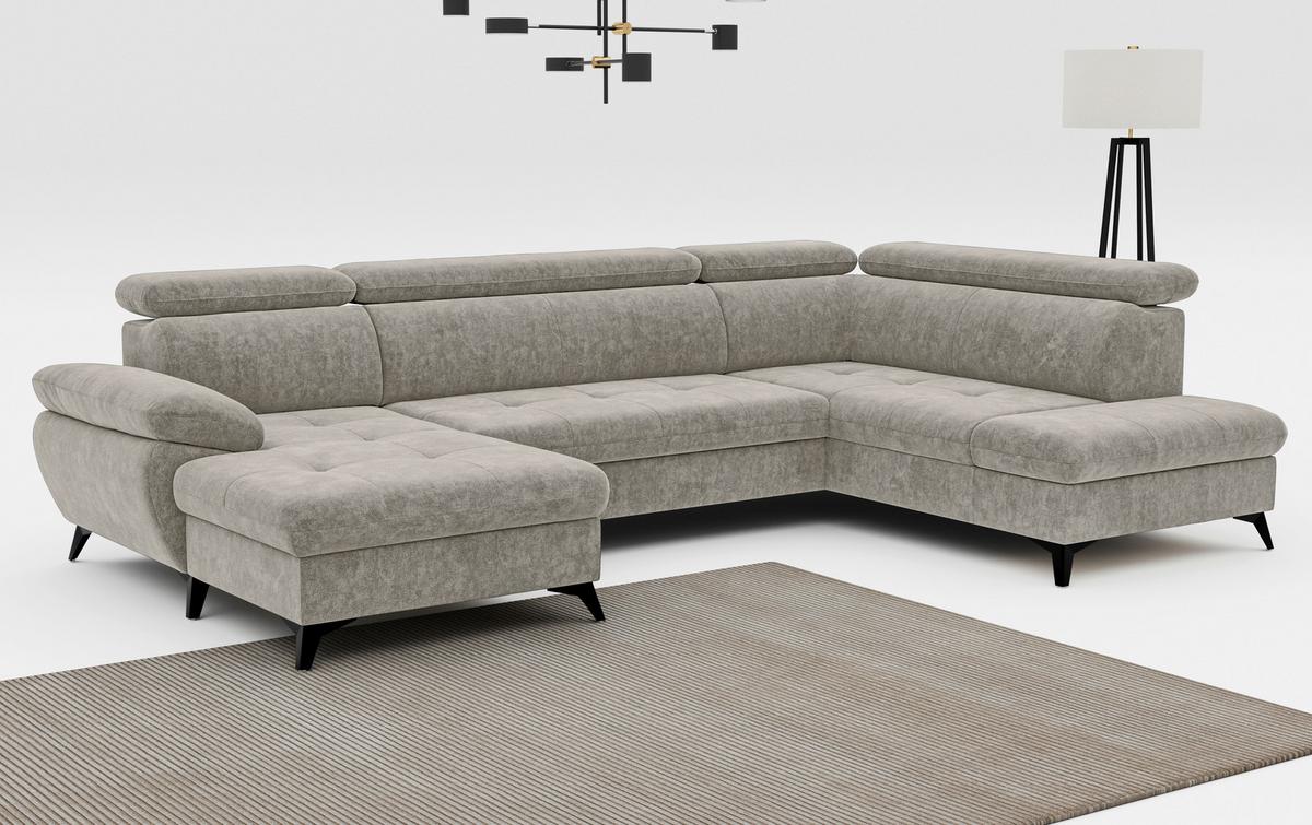 Wohnlandschaft Mit Bettkasten Hudson Schlammfarben - Schlammfarben/Schwarz, Textil (166/324/207cm) - MID.YOU