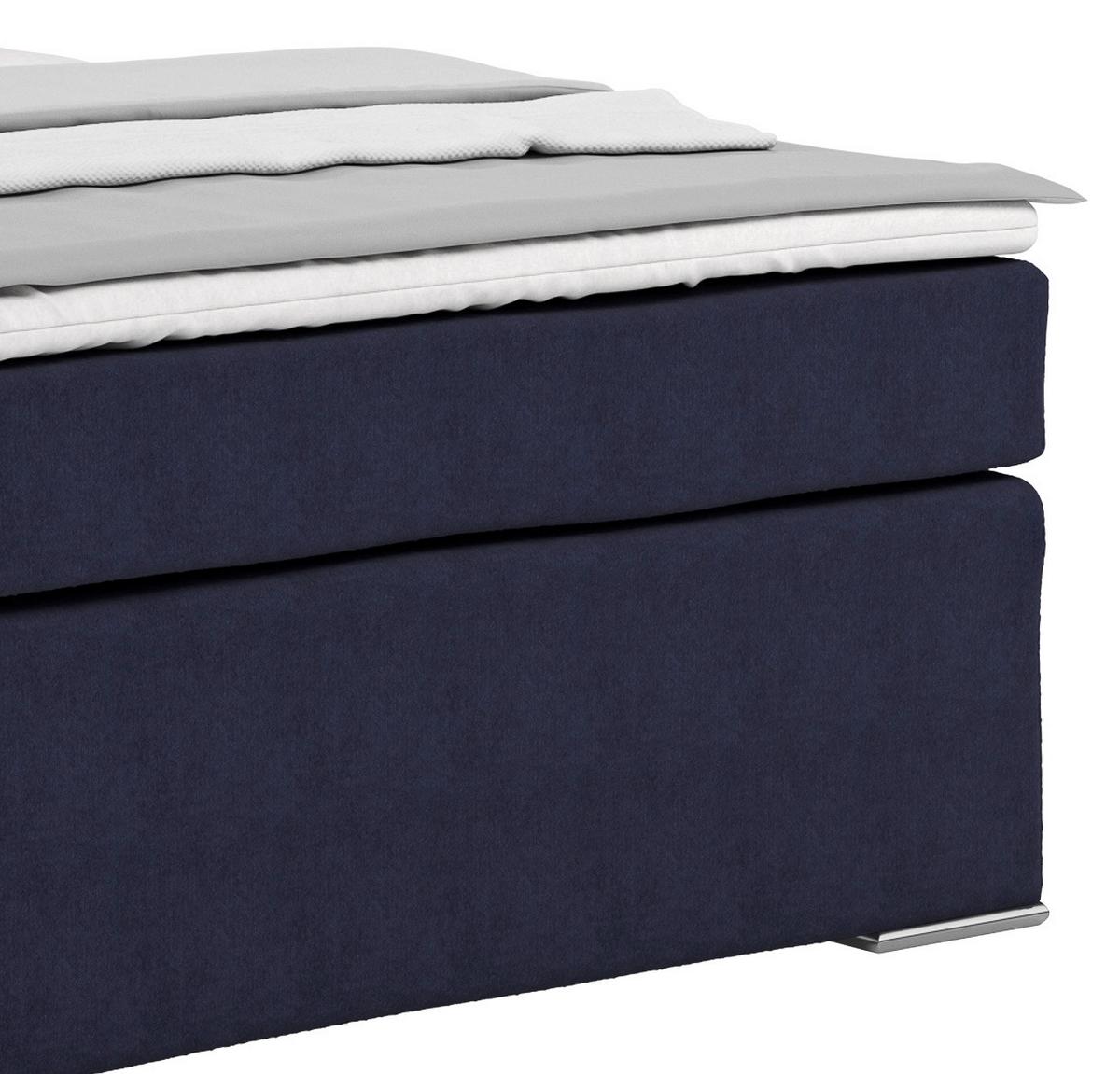 Boxspringbett Mit Topper 140x200cm Nero, Blau - Blau/Chromfarben, KONVENTIONELL, Textil (140/200cm)