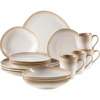 KOMBISERVICE Weiß Beige 16-Teilig - Beige/Weiß, Basics, Keramik (39,5/34,8/35,5cm) - Mäser