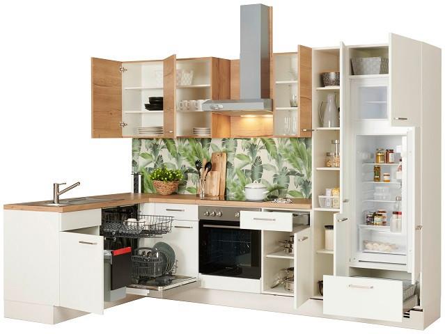 Eckküche Santiago/Singapur ohne Geräte 175x305 cm Weiß - Eichefarben/Weiß, LIFESTYLE, Holzwerkstoff (175/305cm)