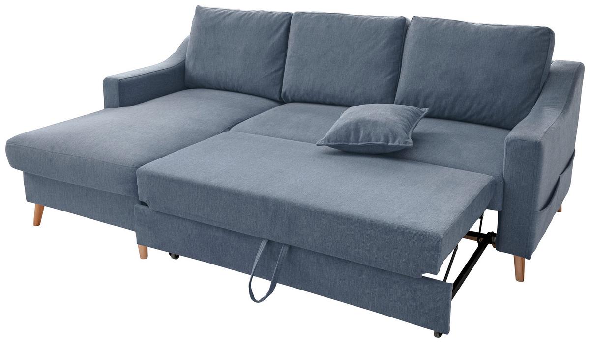 Ecksofa mit Schlaffunktion Valentina mit Kissen Blau - Blau/Naturfarben, KONVENTIONELL, Textil (150/228cm) - P & B