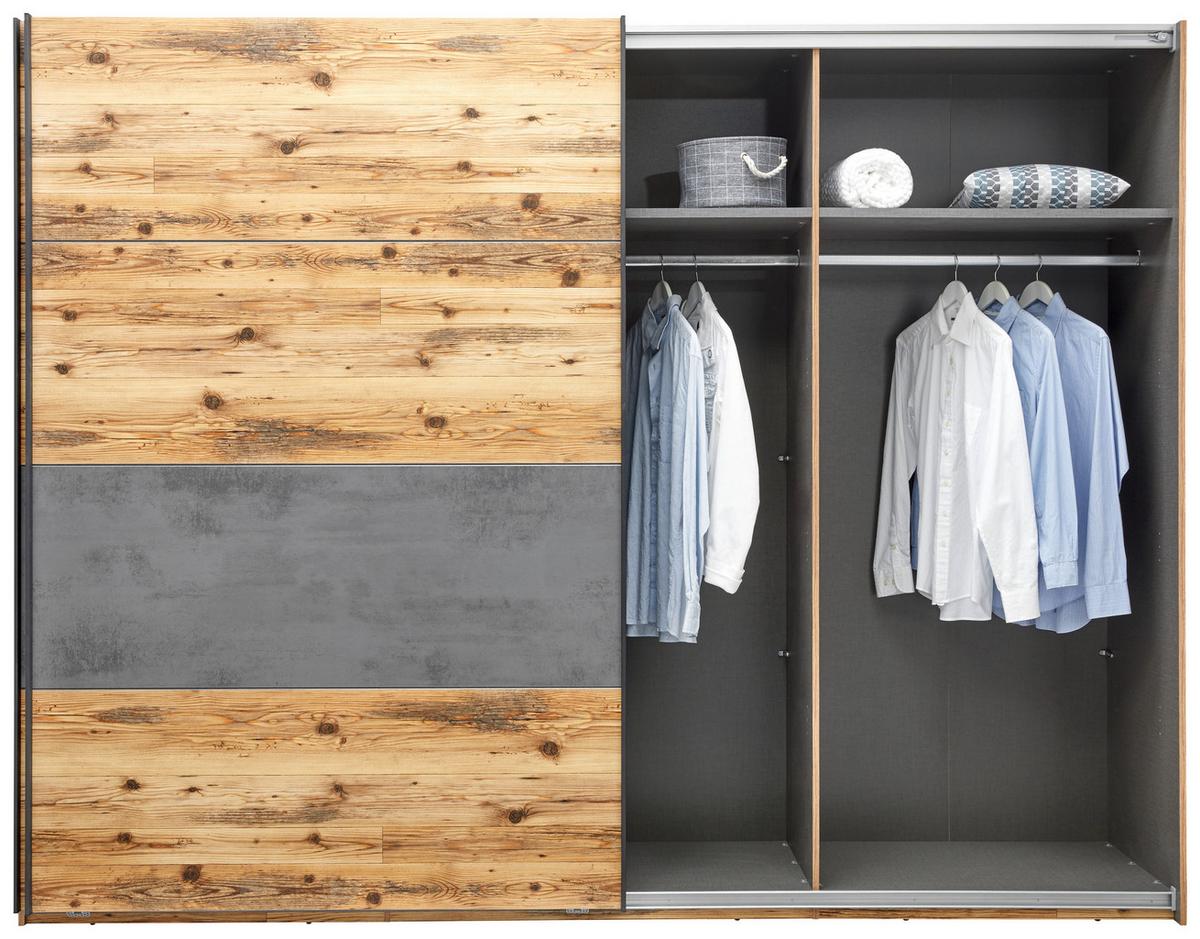 Schwebetürenschrank 270cm Alicante, Alpinlook/Betonoxid - Fichtefarben/Eichefarben, MODERN, Holzwerkstoff (270/210/60cm) - Luca Bessoni
