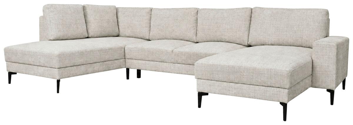 Wohnlandschaft Arizona mit Schlaffunktion, Webstoff taupe - Taupe/Schwarz, KONVENTIONELL, Textil (196/339/165cm)