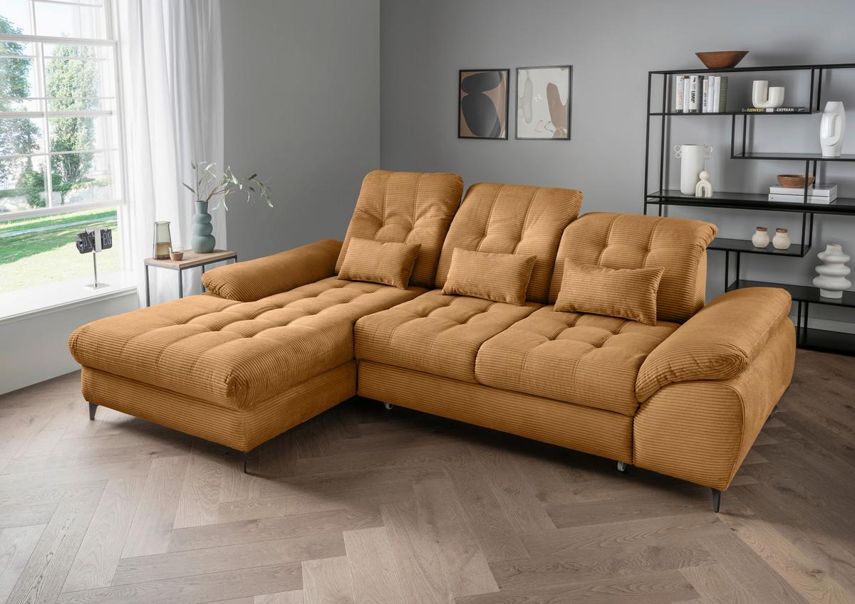 Eckschlafsofa Delphino Goldfarben S: 189x273 cm - Goldfarben/Schwarz, MODERN, Textil (189/273cm) - Livetastic