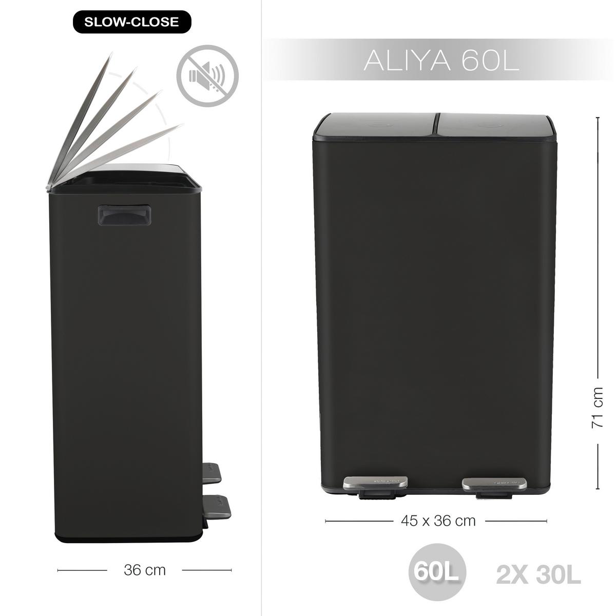 Treteimer Aliya 60l Schwarz Metall Lbh: 45x30x71 - Schwarz, Basics, Kunststoff/Metall (45/30/71cm) - Spirella