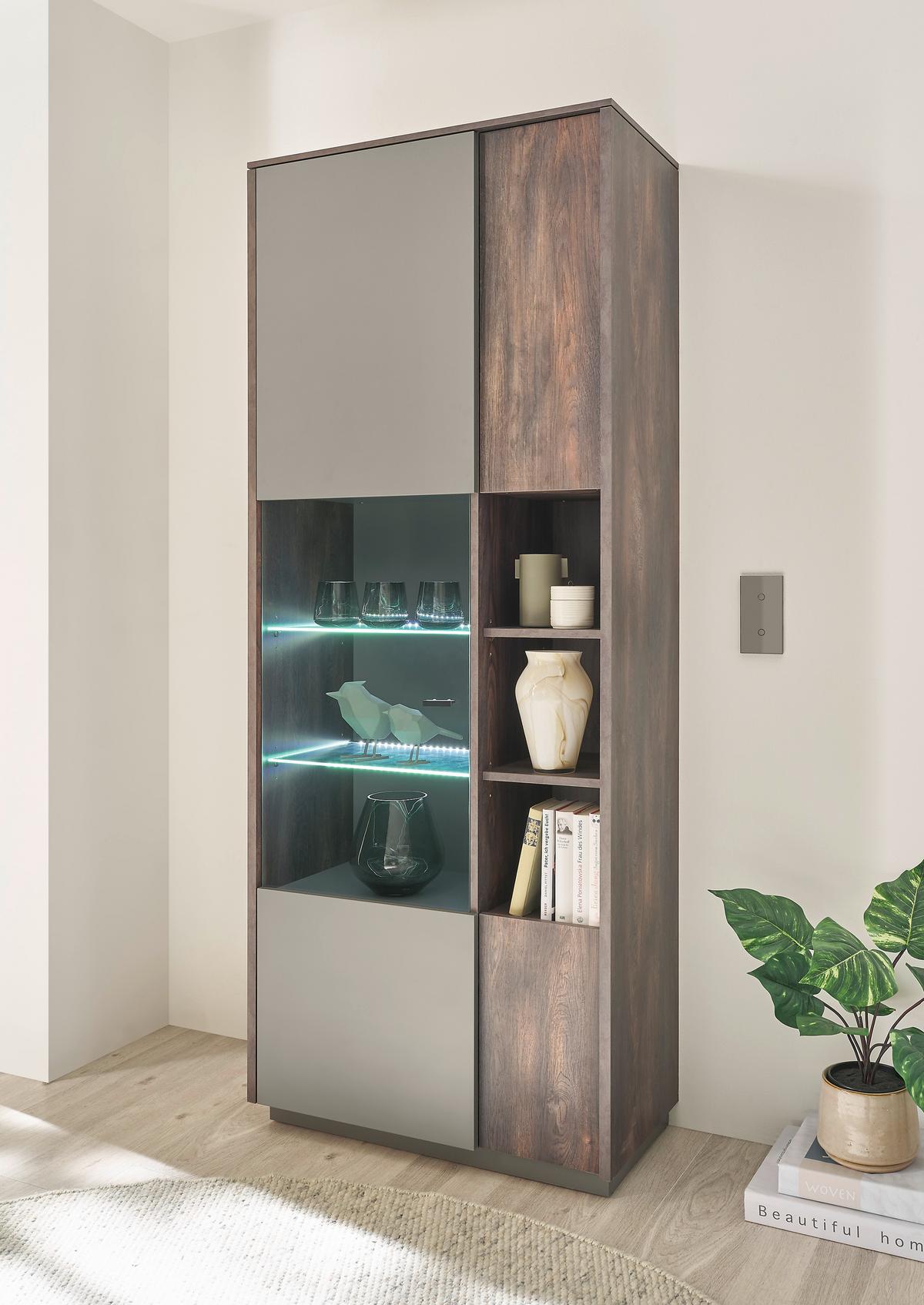 Vitrine Largo Anthrazit/Eichefarben B: 80 cm - Eichefarben/Anthrazit, Design, Glas/Holzwerkstoff (80/200/40cm) - MID.YOU