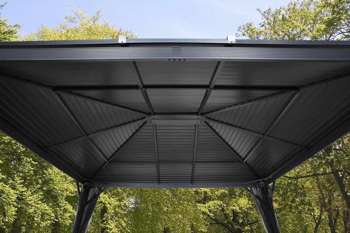 Pavillon Ventura 296x261cm Wetterfest, Mit Vorhängen - Anthrazit, Basics, Metall (296/261cm)