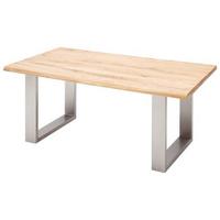Esstisch Eiche Greta 220x100cm mit Baumkante - Edelstahlfarben, Design, Holz/Metall (220/100/77cm) - Livetastic