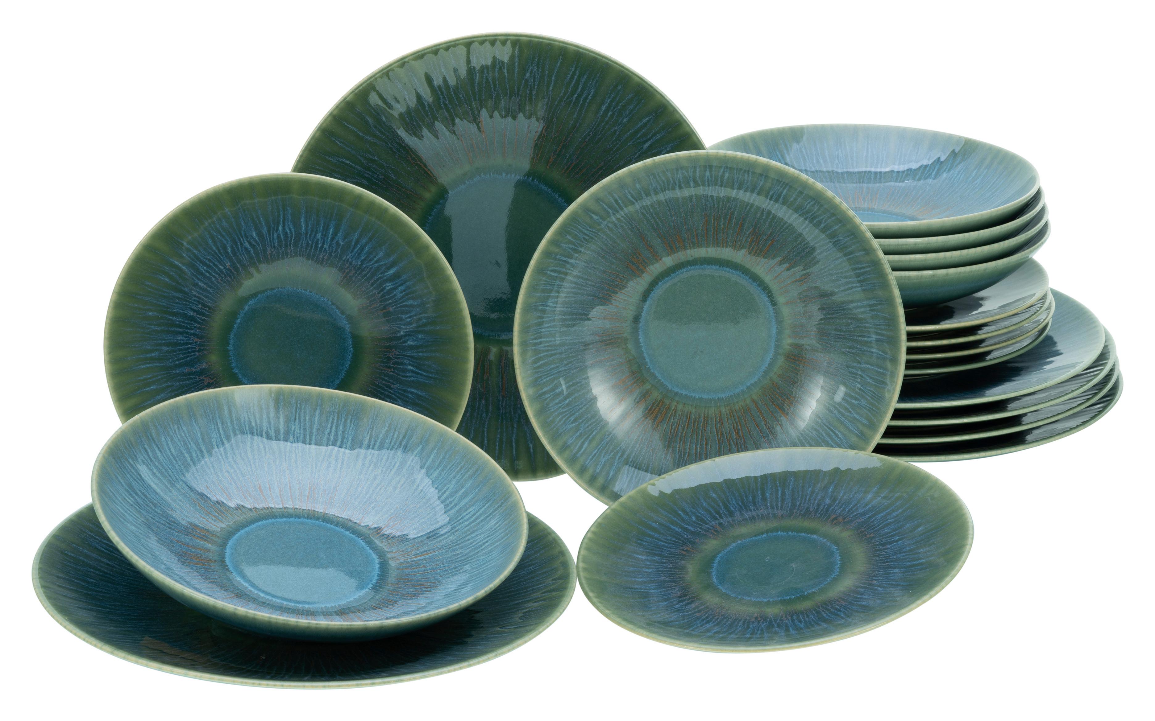 Tafelservice Steingut 4 Personen Geschirr Set - Grün, Basics, Keramik - Creatable