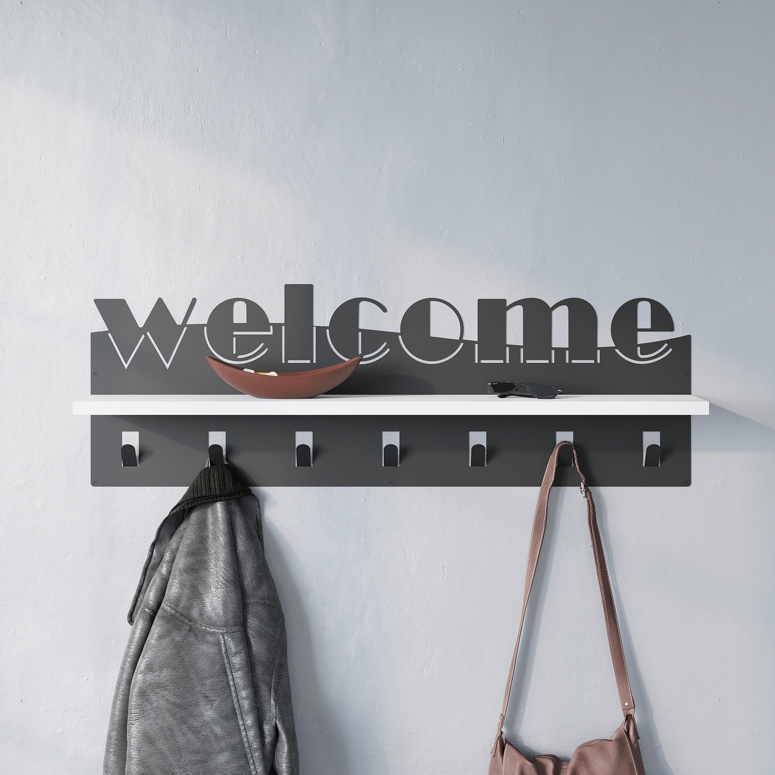Wandgarderobe Welcome Hanger, Weiß B: 86 Cm - Weiß, Design, Holzwerkstoff/Metall (86/27/15cm) - Livetastic