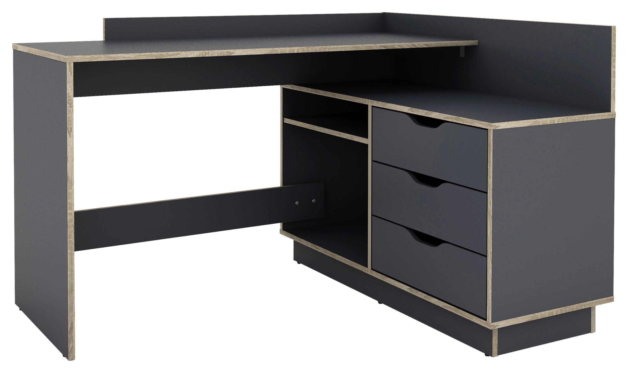 Eckschreibtisch Belfast Anthrazit B: 105 cm - Eichefarben/Anthrazit, LIFESTYLE, Holzwerkstoff (129/105/84cm) - MID.YOU