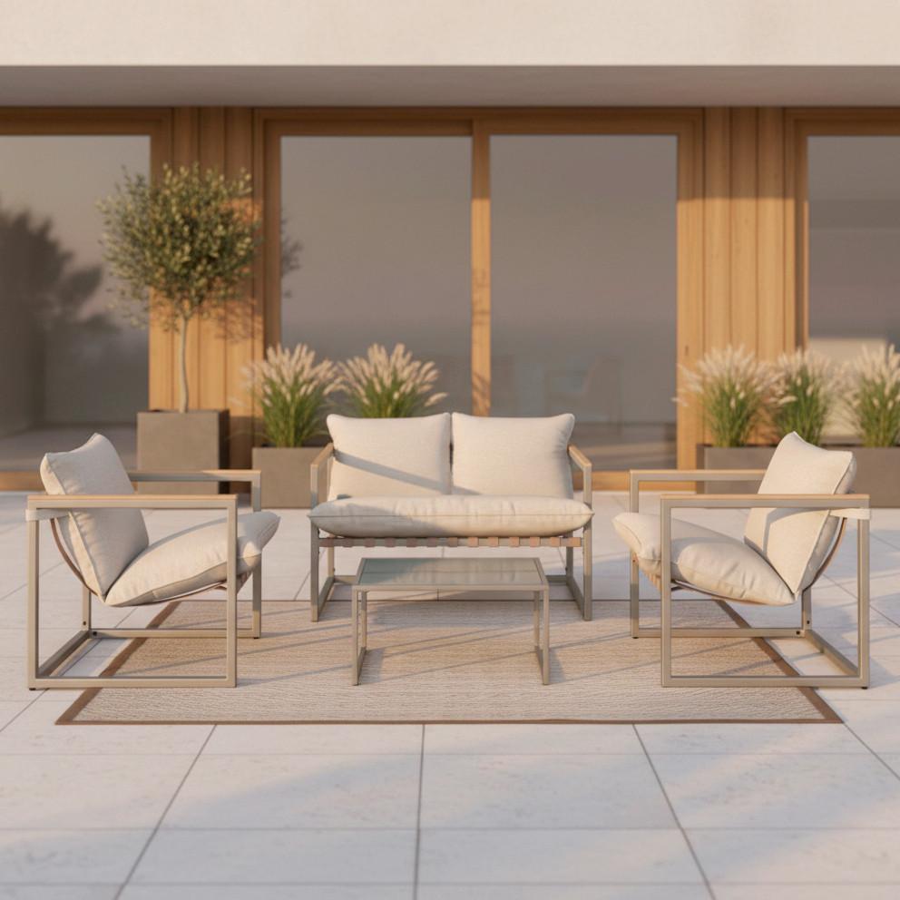 Kovová záhradná zostava LARA - sivá/krémová, Modern, kov/textil (114cm) - Bessagi Garden