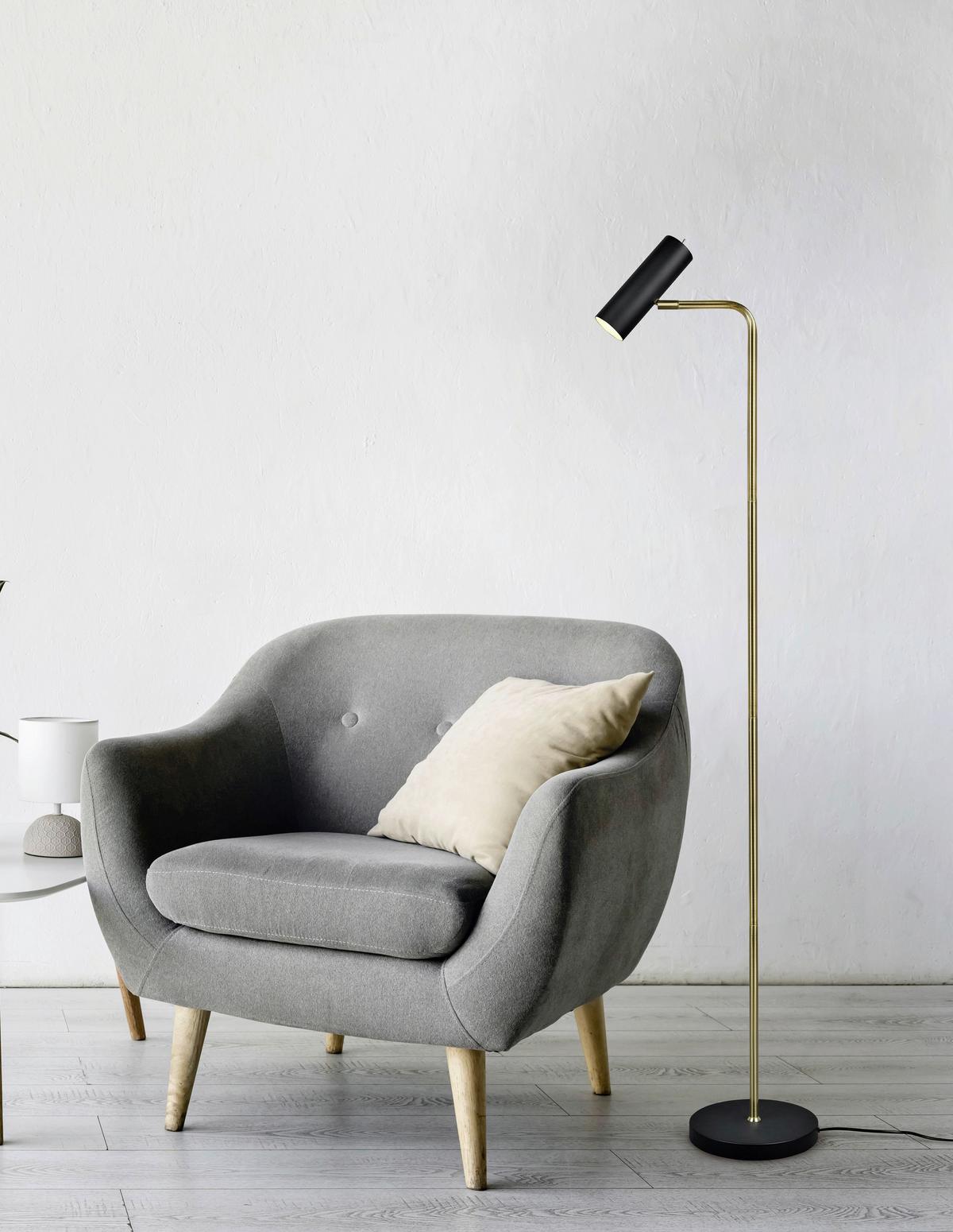 Stehlampe Marley mit Schalter Messingfarben/Schwarz - Messingfarben/Goldfarben, Design, Metall (151/23/39cm) - Trio Leuchten