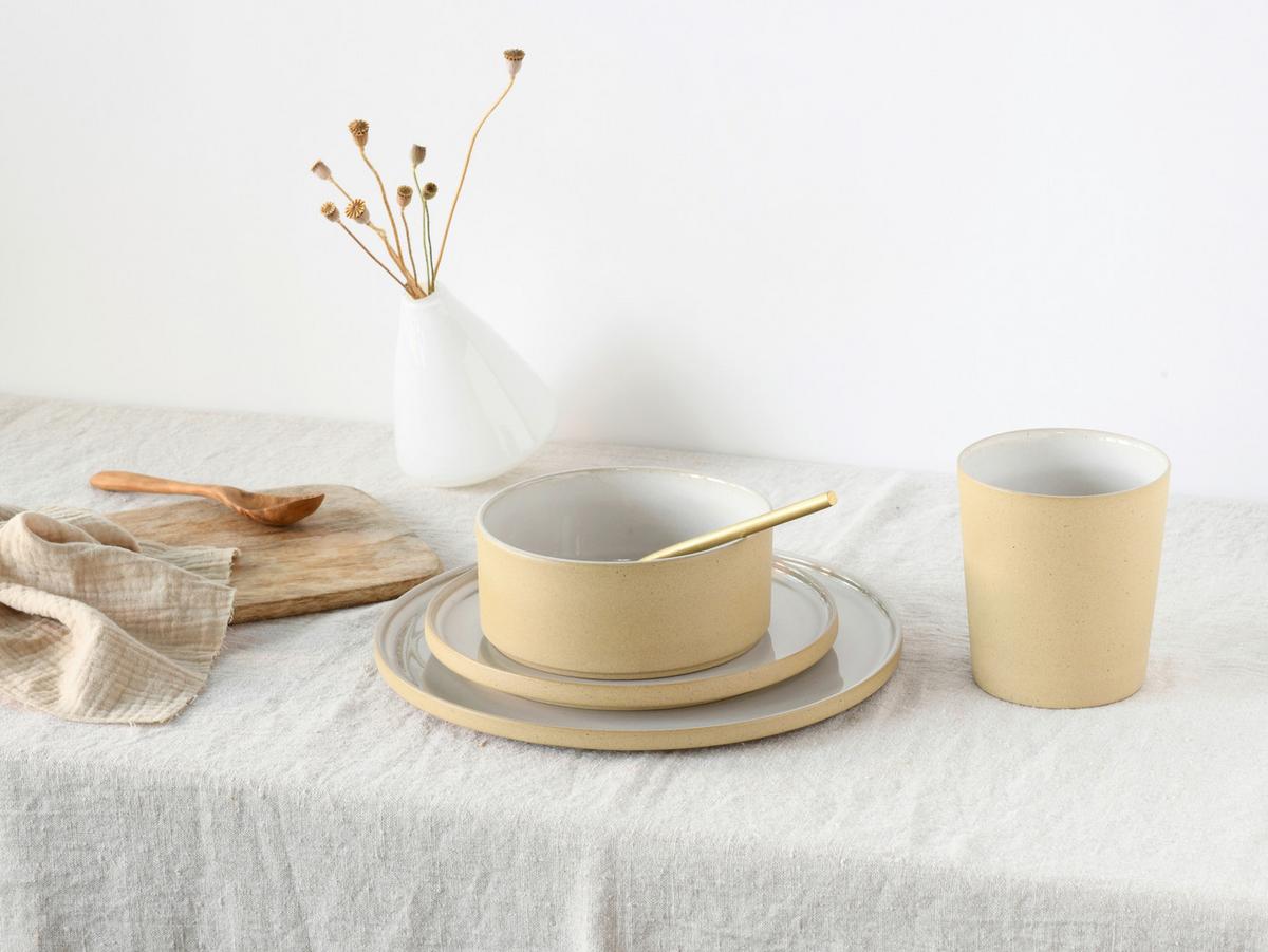 Kaffeebecherset Futuro Weiß, Beige L: 22,5 cm - Beige/Weiß, Basics, Keramik (22,5/22,5/13,5cm) - Creatable