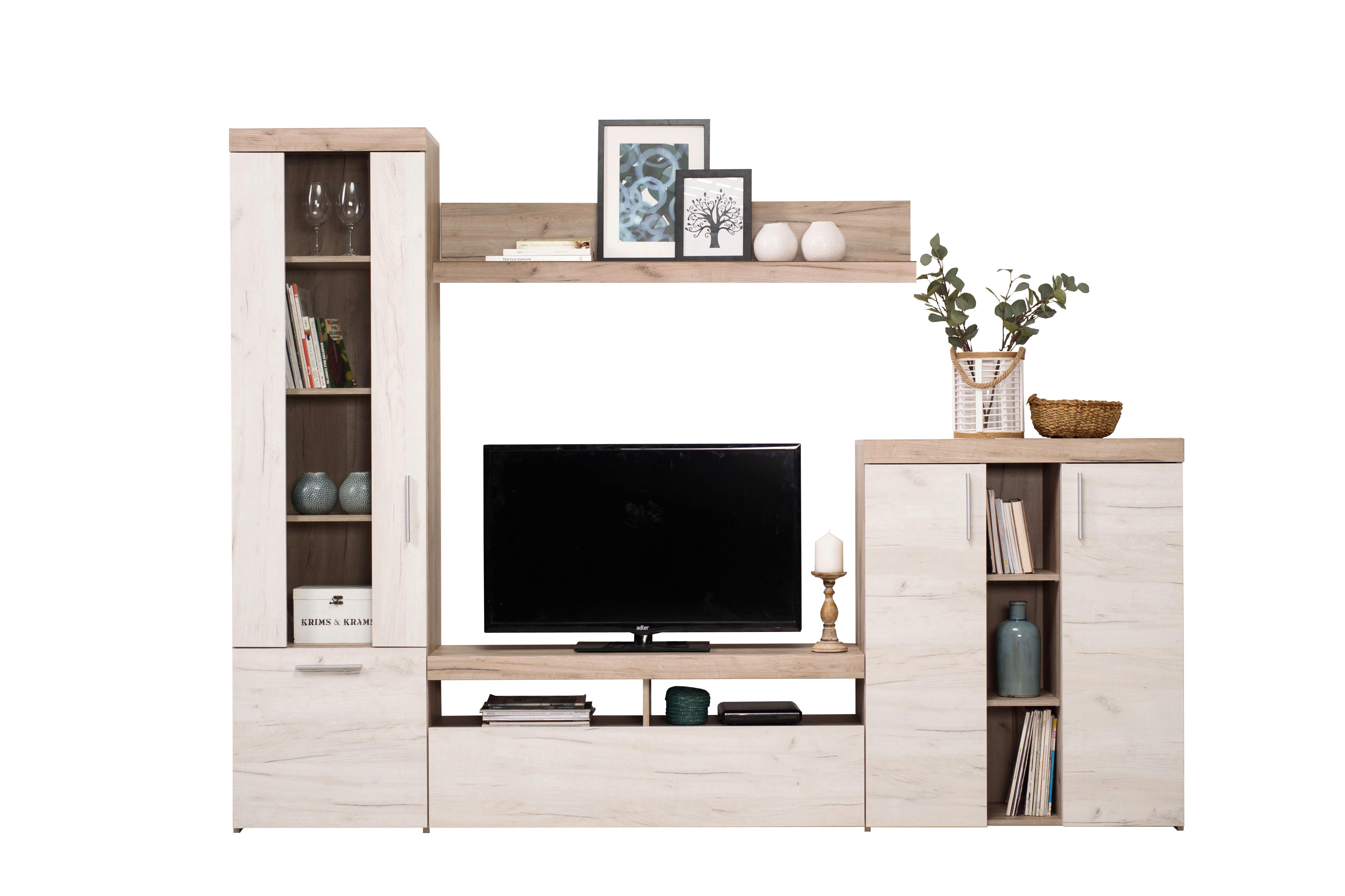 Szekrénysor Arno - Bianco tölgy/szürke tölgy, Modern, faalapú anyag/üveg (262/195/35cm) - Best Price