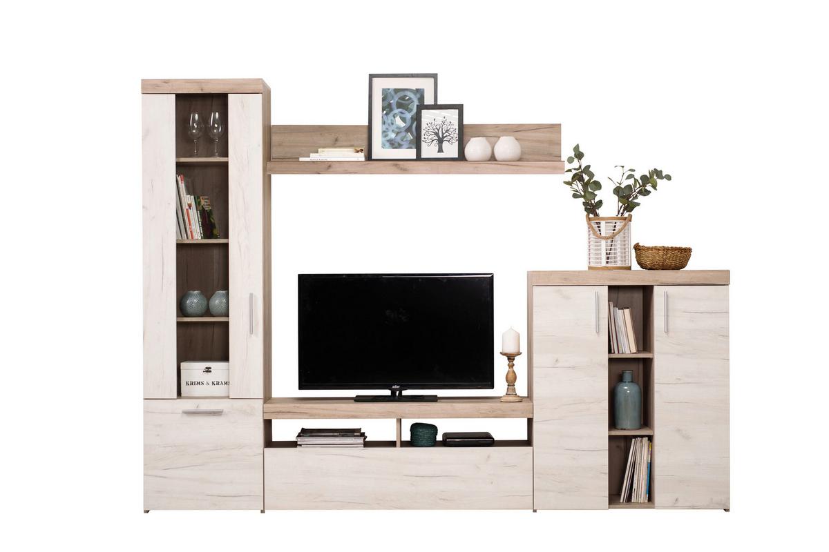 Szekrénysor Arno - Bianco tölgy/szürke tölgy, Modern, faalapú anyag/üveg (262/195/35cm) - Best Price