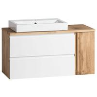 Waschbecken mit Unterschrank Varese B: 105 cm Weiß/Eiche - Eiche Wotan/Weiß, MODERN, Keramik/Holzwerkstoff (105cm) - Held