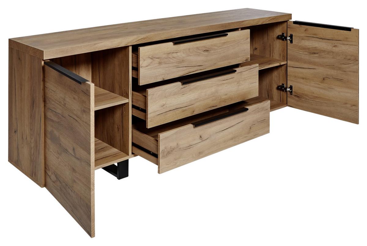Sideboard 180 Cm Aspen Sb 180 Kernbuche - Eichefarben/Schwarz, KONVENTIONELL, Holzwerkstoff/Metall (180/74/39,5cm) - Livetastic