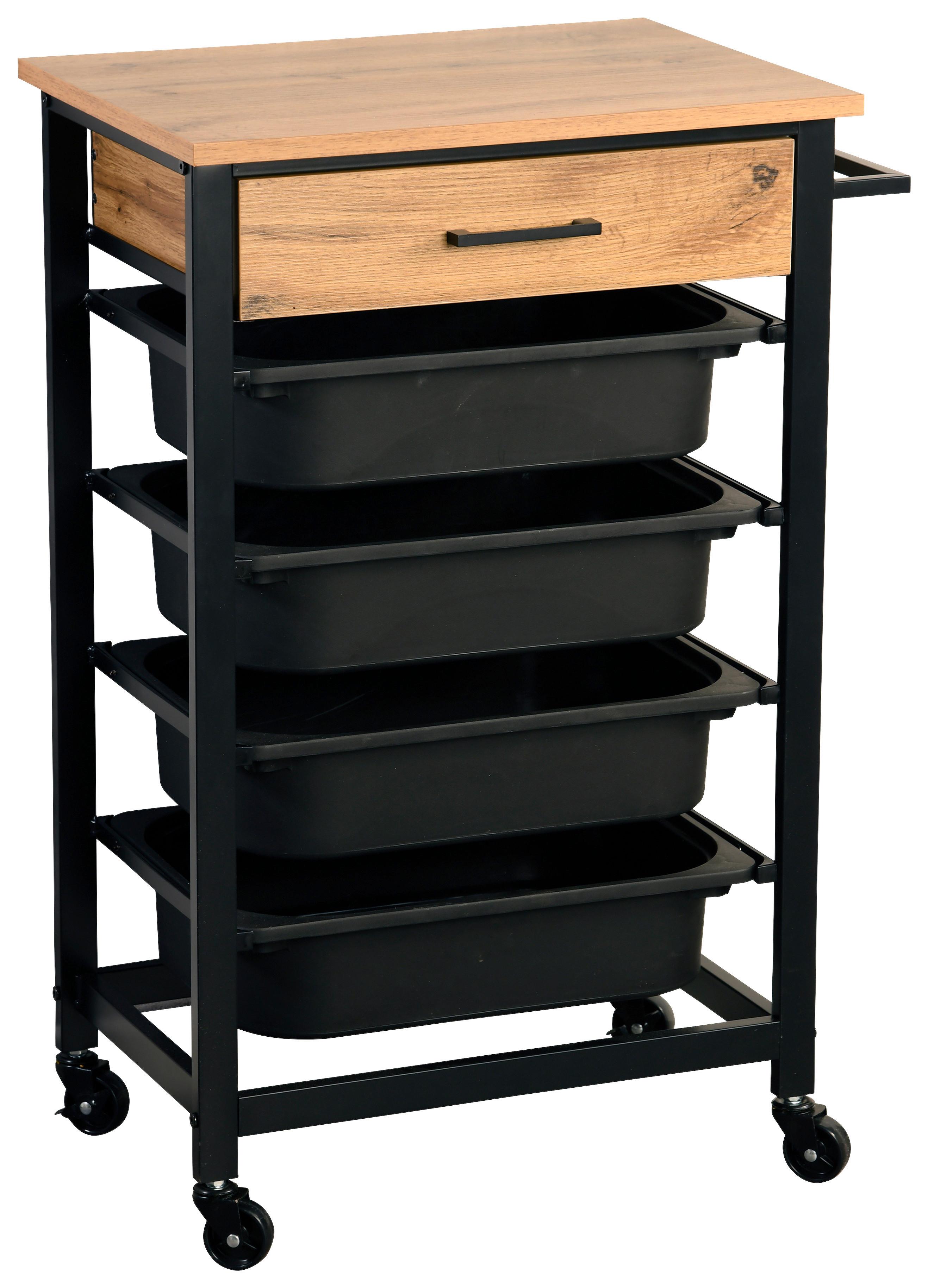 Servierwagen Hellbraun, Schwarz, B: 47 cm - Hellbraun/Schwarz, Basics, Holzwerkstoff/Kunststoff (47/85/37cm) - Kesper