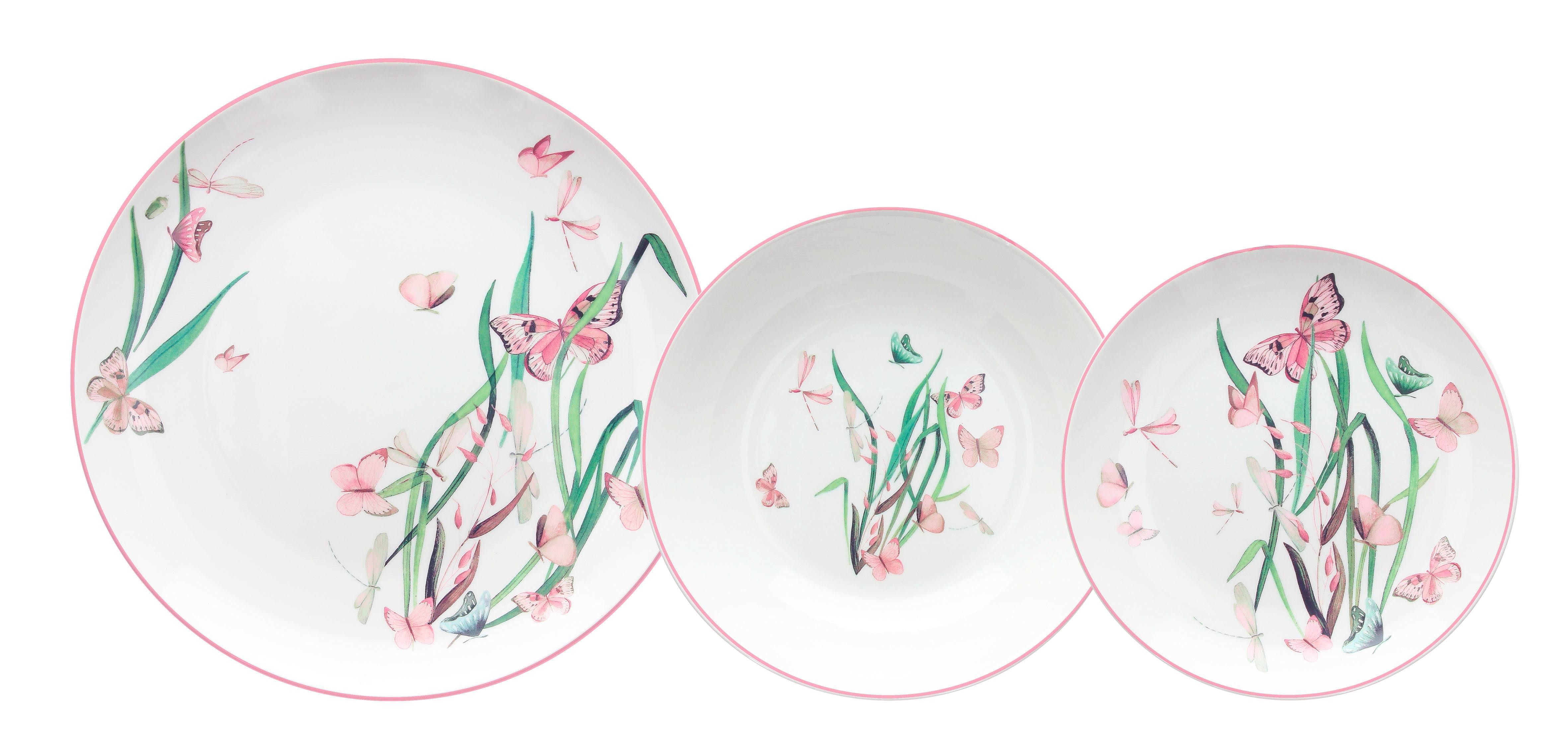 Tafelservice Butterfly Keramik 6 Personen Geschirr Set