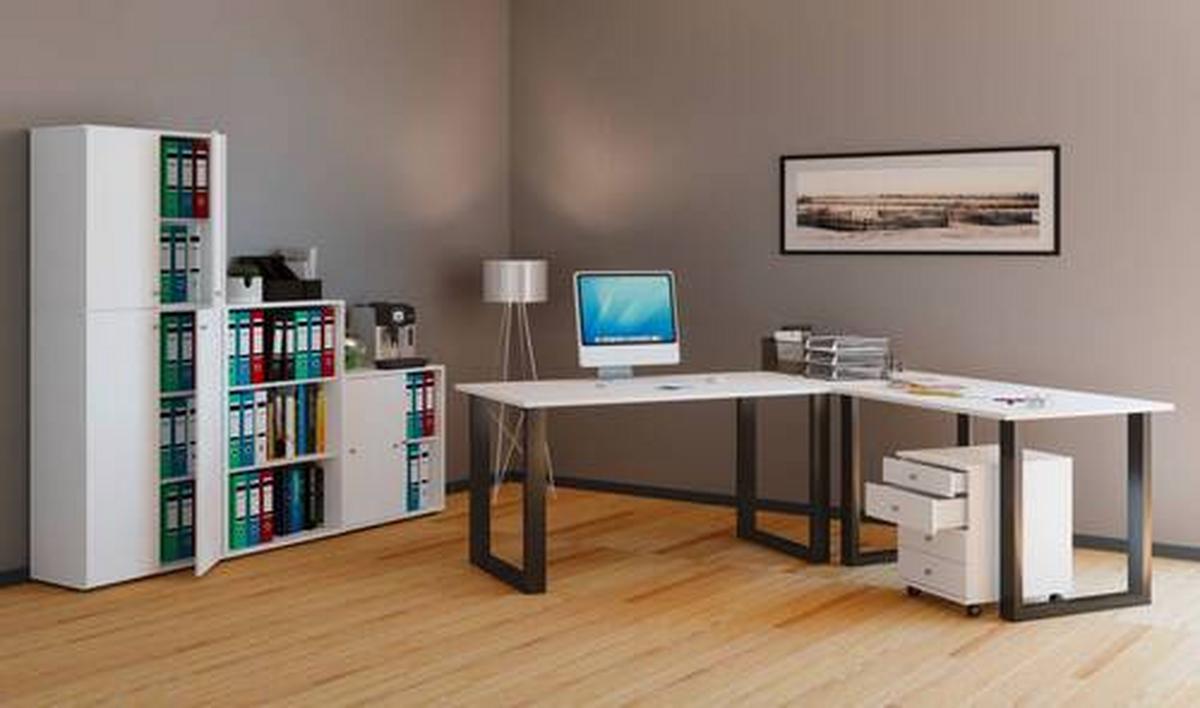 Eckschreibtisch Lona 220x160cm Weiß/Schwarz - Schwarz/Weiß, MODERN, Holzwerkstoff/Metall (220/160/76cm) - MID.YOU