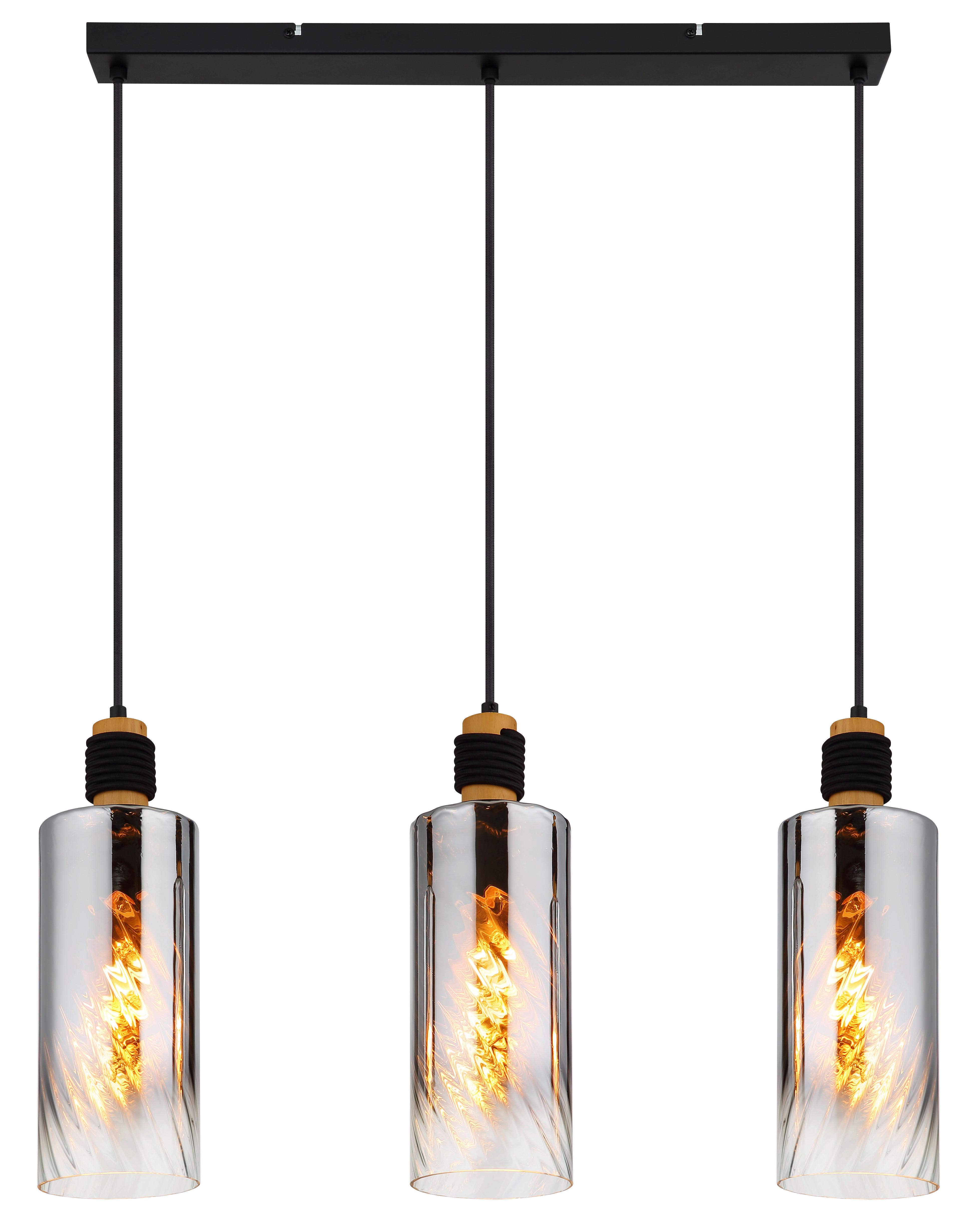 HÄNGELEUCHTE Exkl. 3xE27 40W - Klar/Schwarz, Design, Glas/Holz (68/12/150cm) - Globo