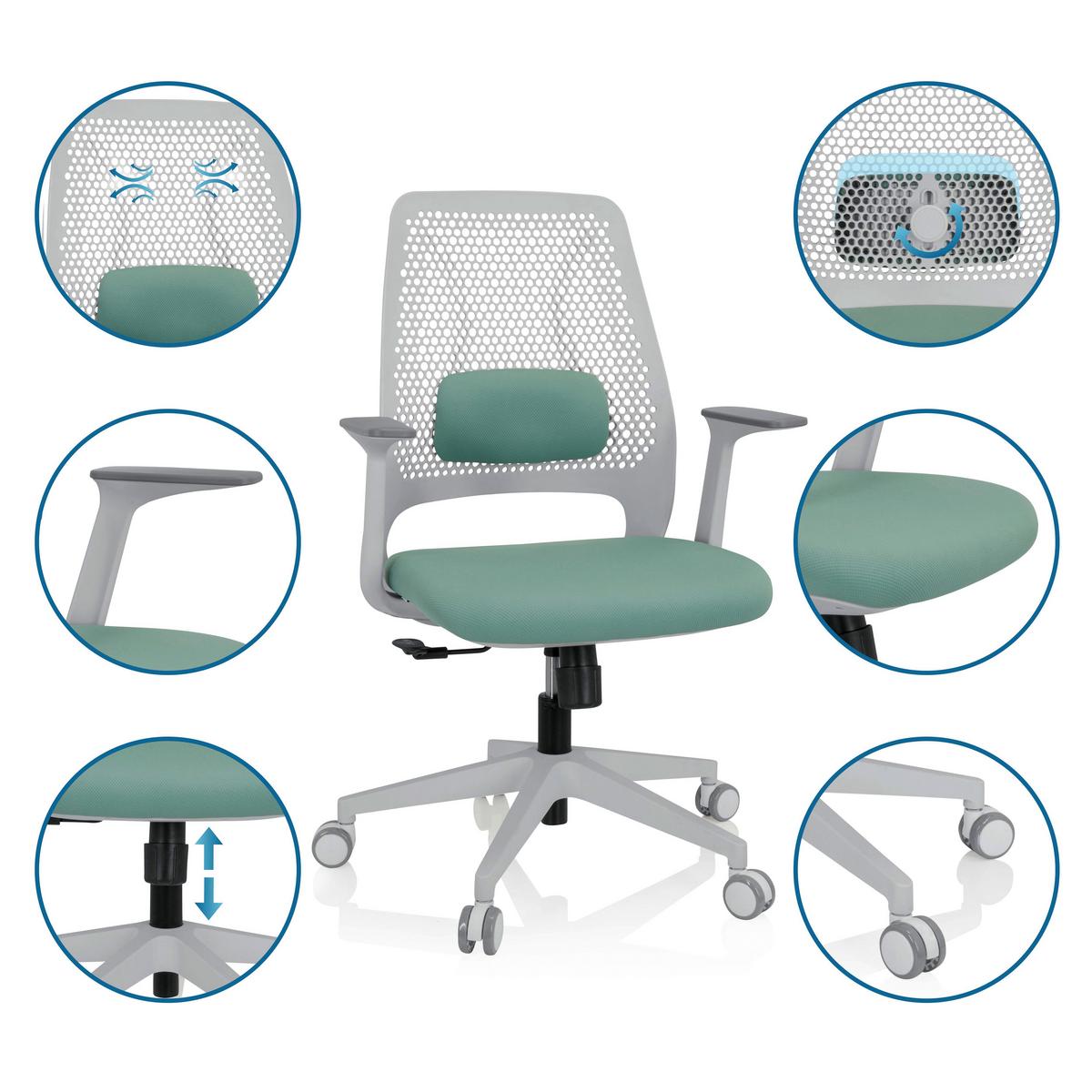 Bürostuhl Parferio Weiß/ Mintgrün Bis 110 Kg - Weiß/Mintgrün, Basics, Kunststoff/Textil (63/99/56cm) - MID.YOU