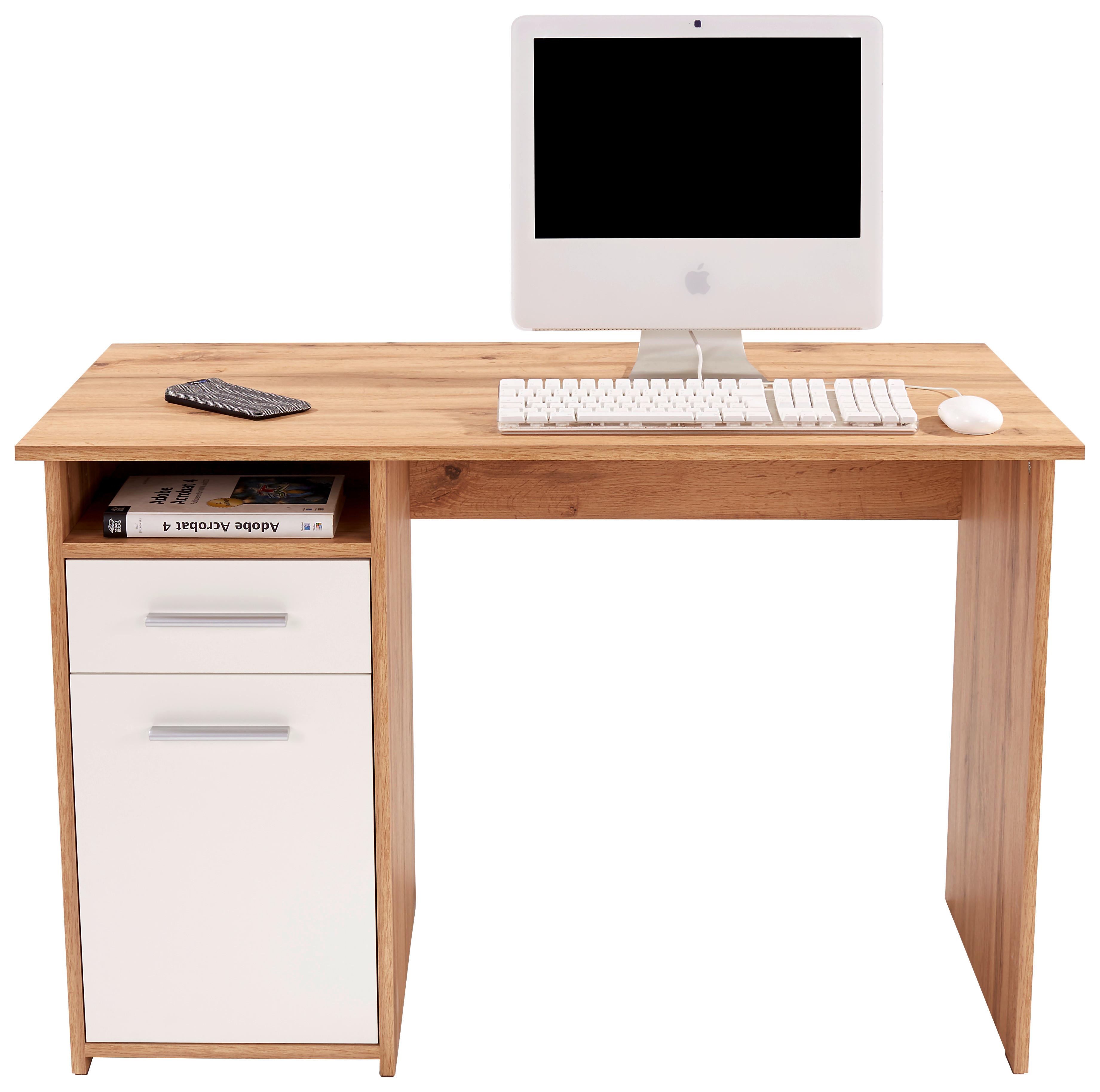 Schreibtisch + Stauraum B 110 Cm H 74cm Palermo, Eiche Dekor - Eichefarben/Weiß, MODERN, Holzwerkstoff (110/74/60cm)