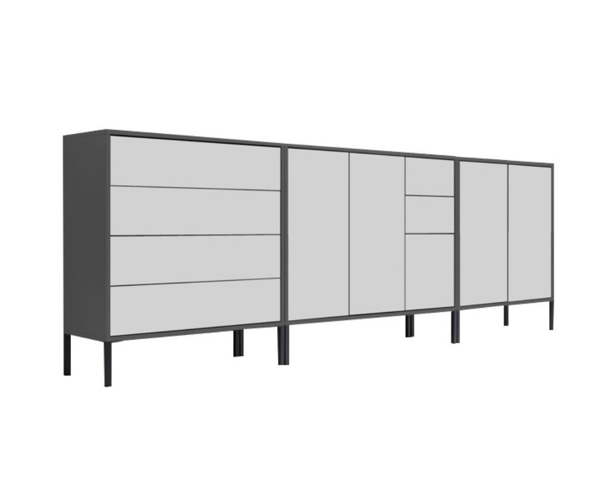 Sideboard Mailand Anthrazit/Weiß B: 263,5cm - Anthrazit/Weiß, MODERN, Holzwerkstoff (263,5/86/33cm) - MID.YOU