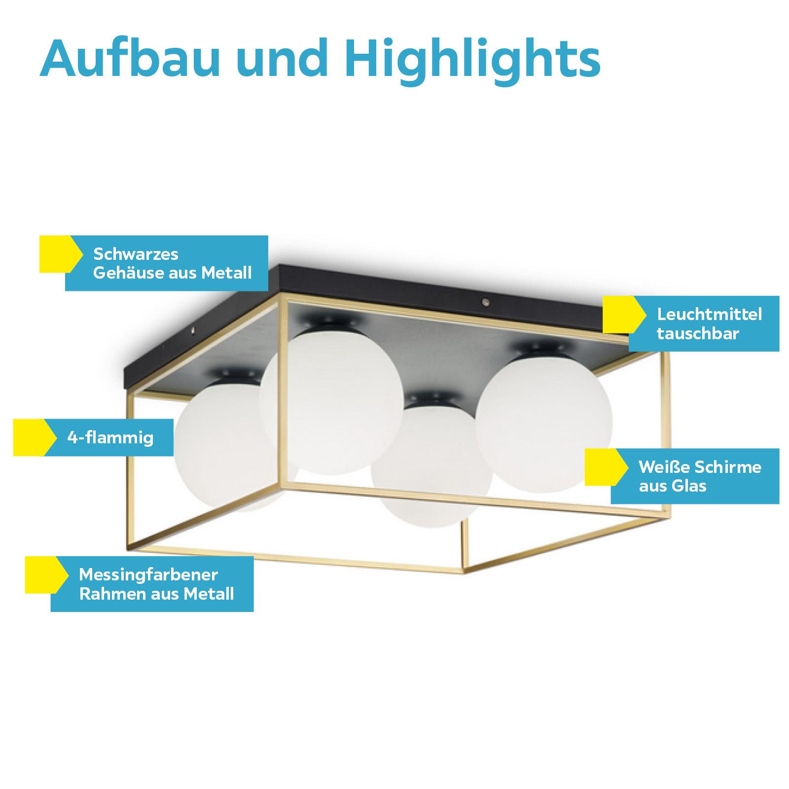 Deckenleuchte Lingotto L: 45,5 cm 4-Flammig - Messingfarben, Design, Glas/Metall (45,5/21,5/45,5cm) - Ideal Lux