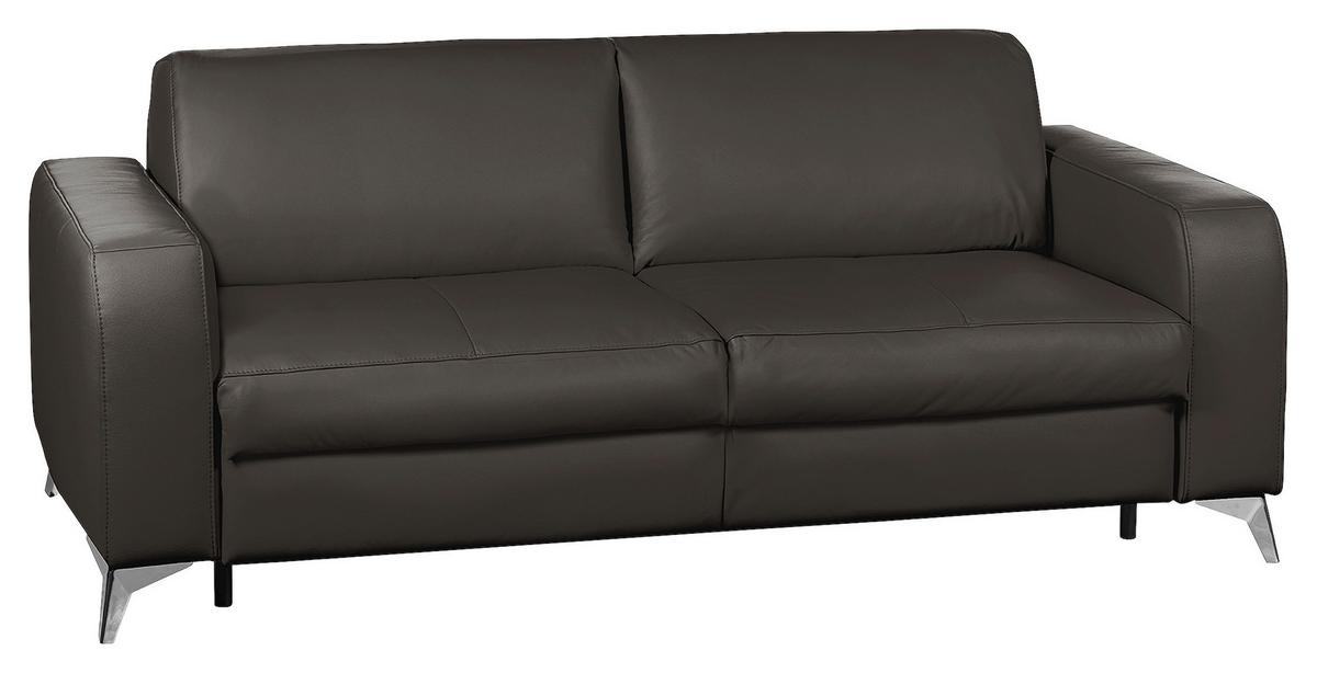 Schlafsofa Aloe Echtleder Dunkelbraun B: 204 Cm - Dunkelbraun/Silberfarben, Design, Leder (204/84/104cm) - Livetastic