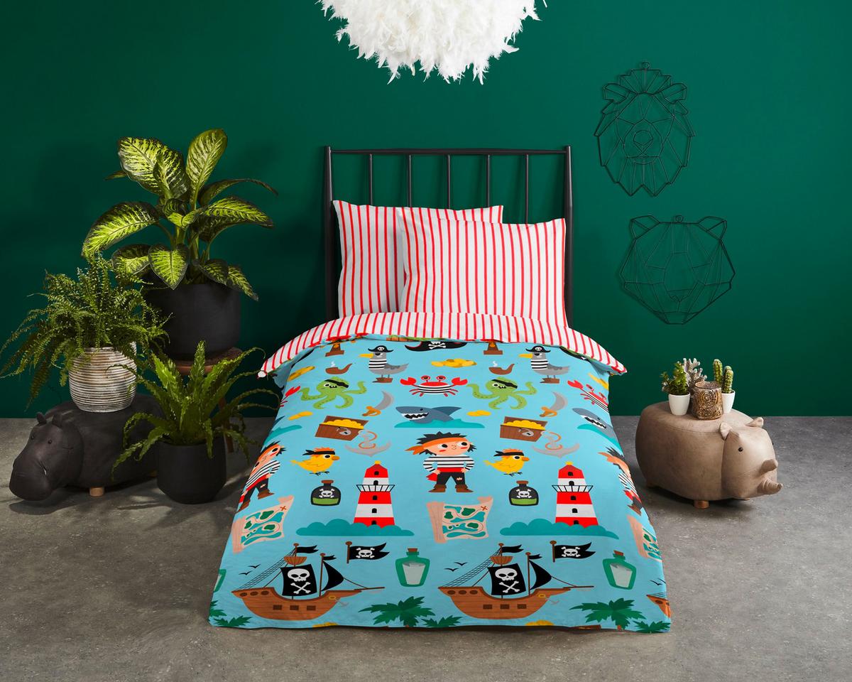 KINDERBETTWÄSCHE CARIBBEAN - Türkis/Rot, Trend, Textil (140/200cm)