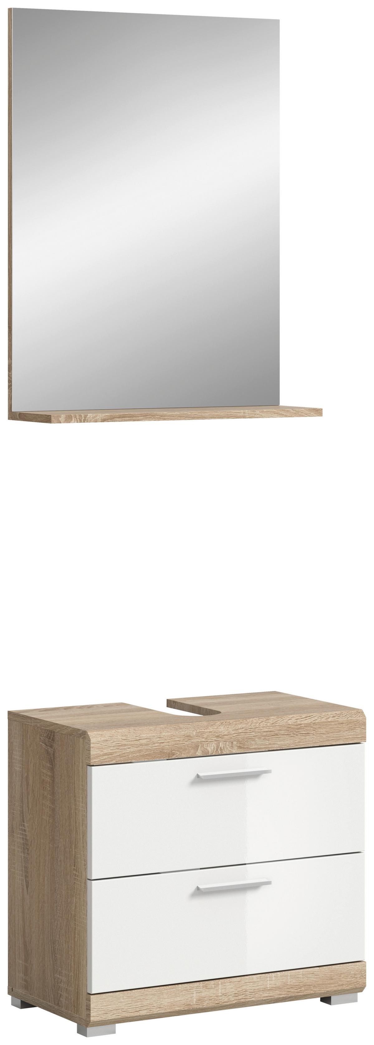 Badezimmer Lambada Eiche Dekor/weiß B: 60 Cm - Weiß Hochglanz/Silberfarben, MODERN, Glas/Holzwerkstoff (60cm) - MID.YOU