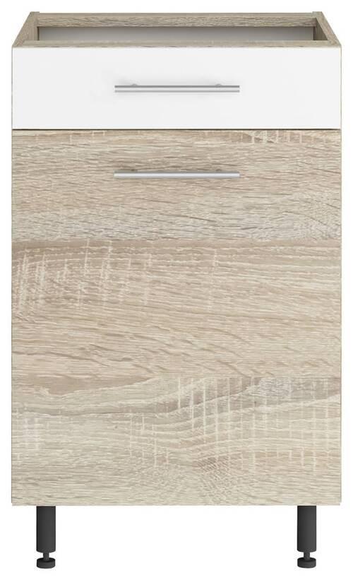 Alsószekrény Corina - Sonoma tölgy/fehér, Modern, fa/fém (50/82,4/58cm)