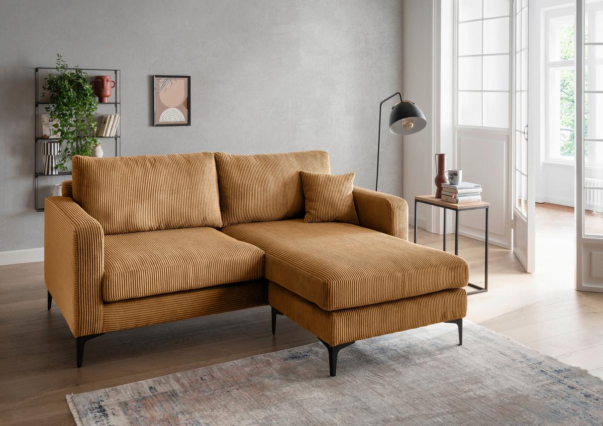 Ecksofa Eliza Goldfarben S: 204x153 cm - Goldfarben/Schwarz, Basics, Textil (204/153cm) - Livetastic
