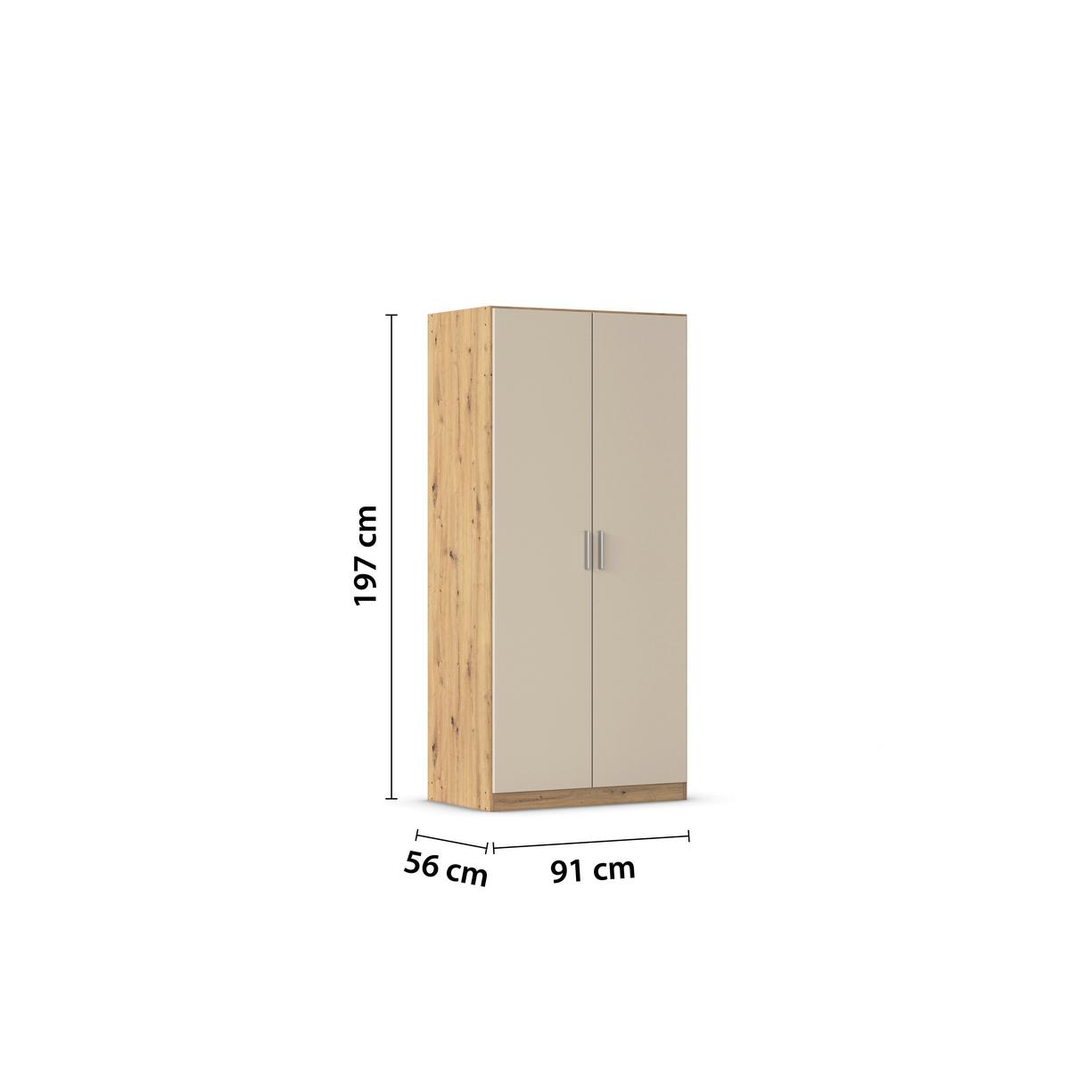 Kleiderschrank Celle Matt Champagner B: 91 Cm - Champagner/Eiche Artisan, Trend, Holzwerkstoff (91/197/54cm)